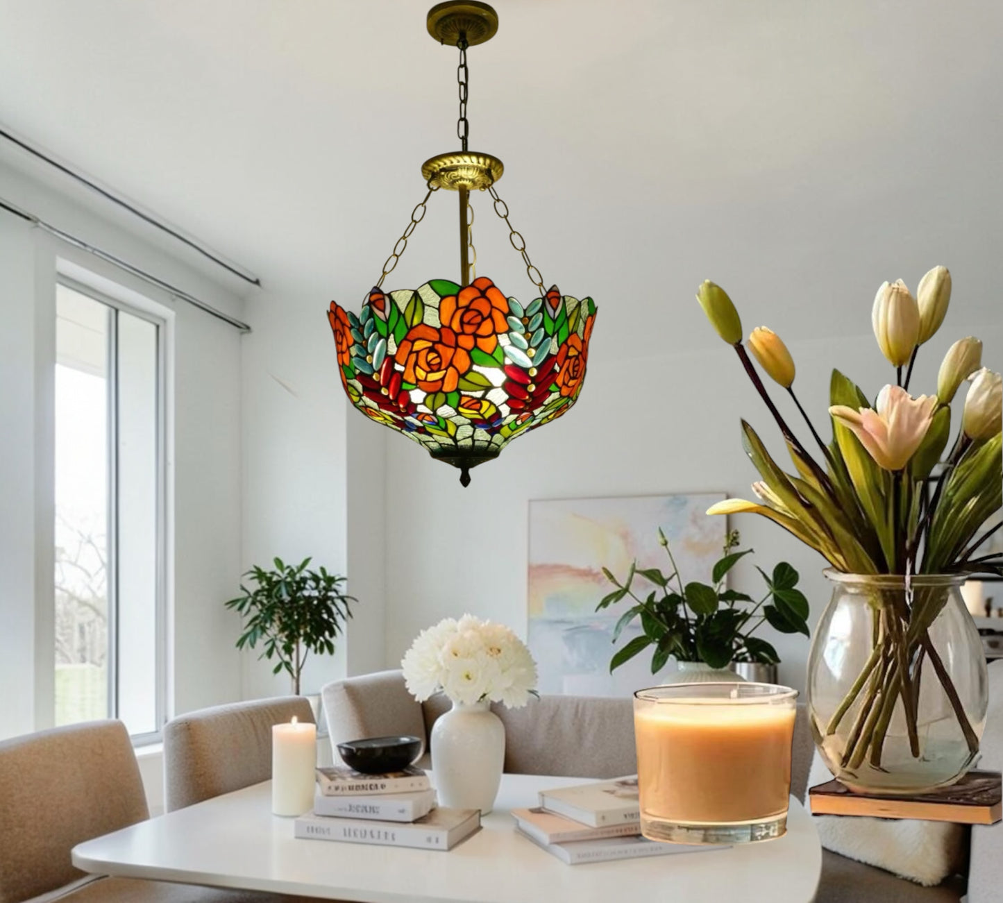 CDH 16" Tiffany Upright Lamp 40cm shade (16112CR HC) for High Ceiling
