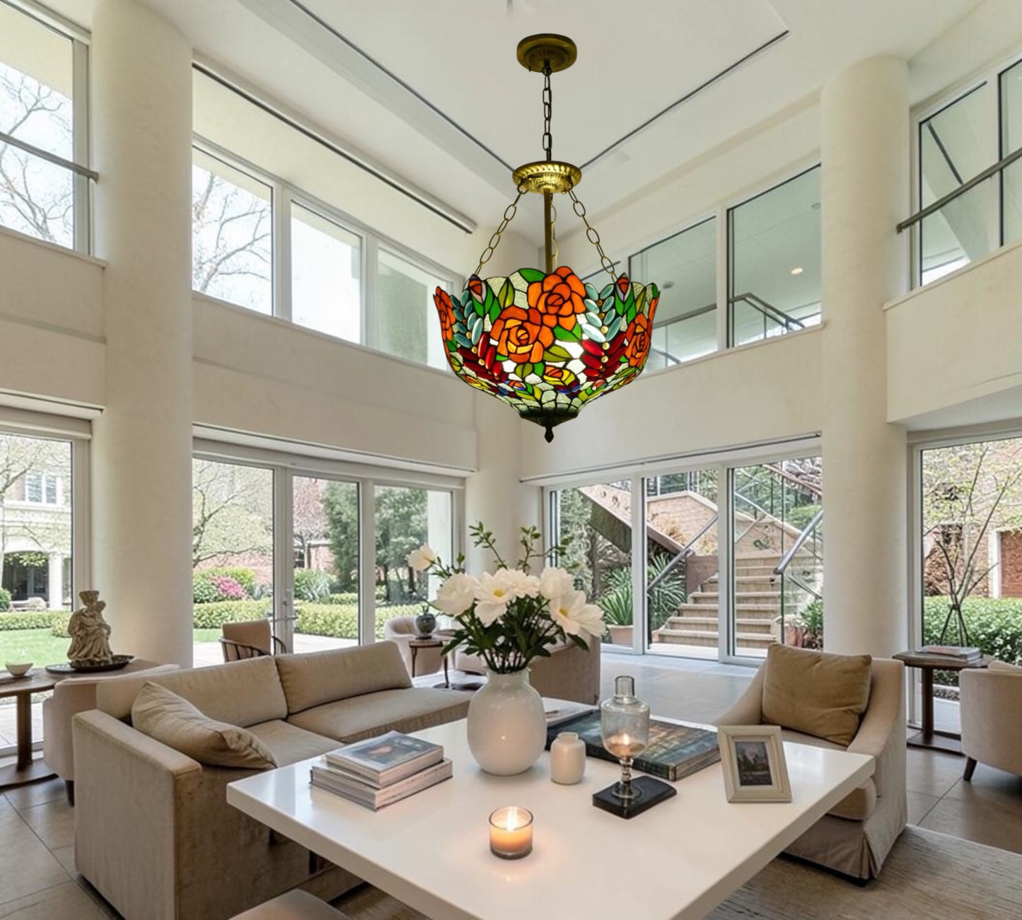CDH 16" Tiffany Upright Lamp 40cm shade (16112CR HC) for High Ceiling