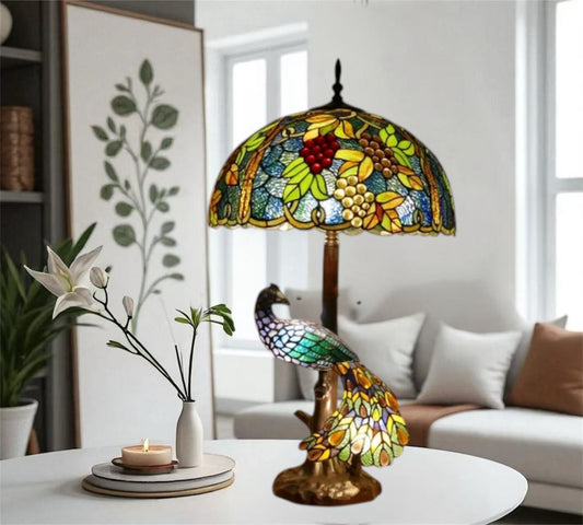 CDH 18" X-LARGE Tiffany Table Lamp 46cm Shade with Peacock (16937TL)