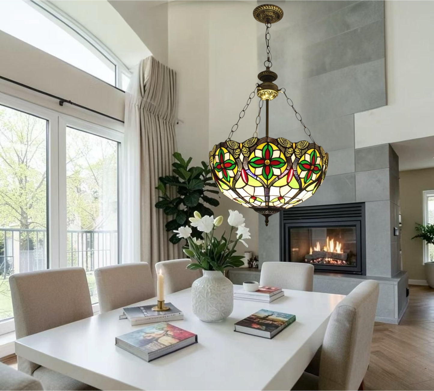 CDH 16" Tiffany Upright Lamp 40cm shade (11008XCR HC) for High Ceiling