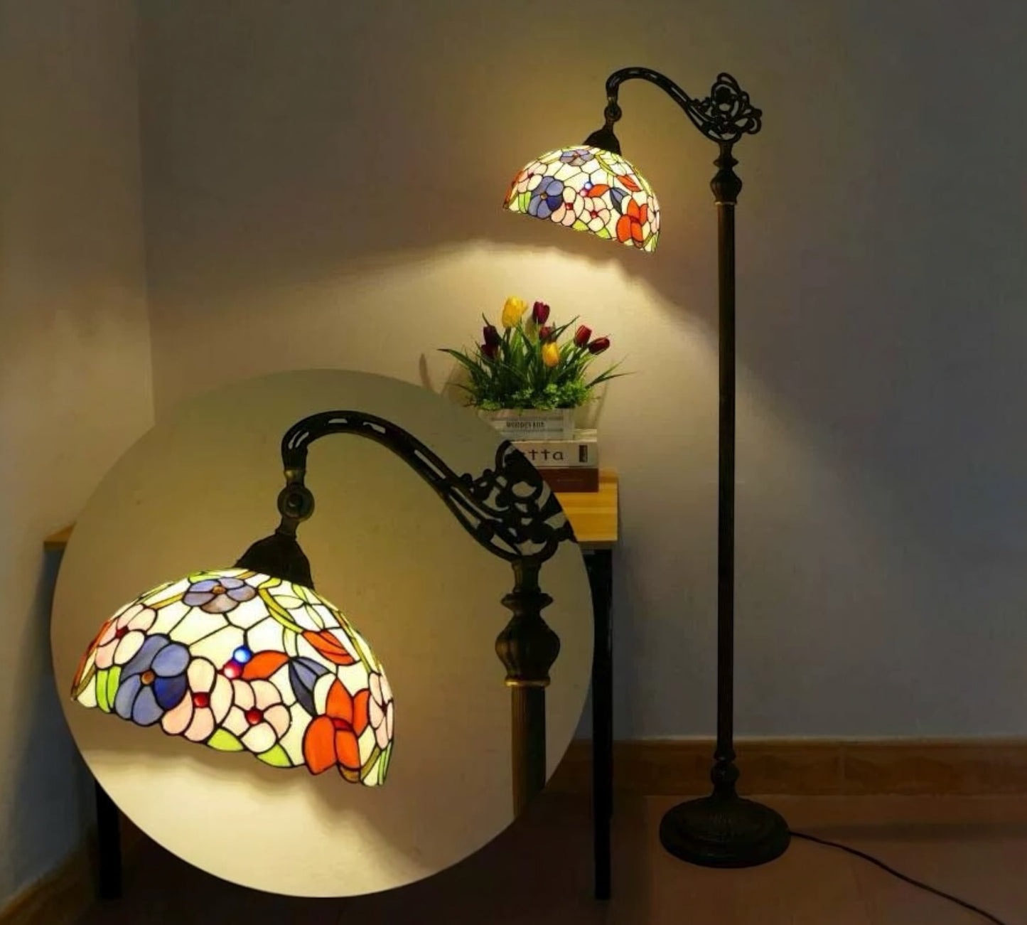 CDH Tiffany Bridge Arm Style Floor Lamp (11002BSF) 12" 30CM Shade
