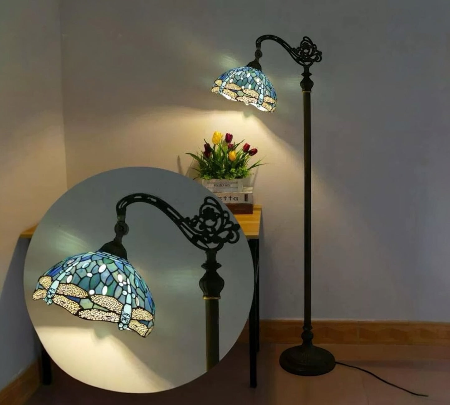 CDH Tiffany Bridge Arm Style Floor Lamp (12035BSF) 12" 30CM Shade