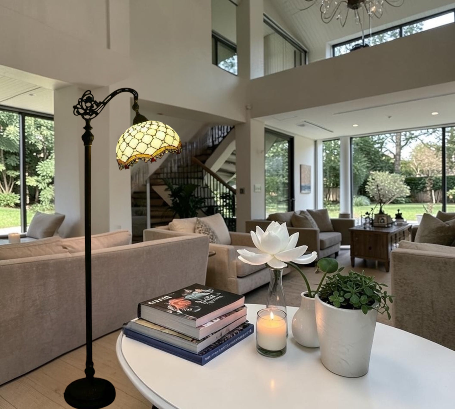 CDH Tiffany Bridge Arm Style Floor Lamp (12010F) 12" 30CM Shade