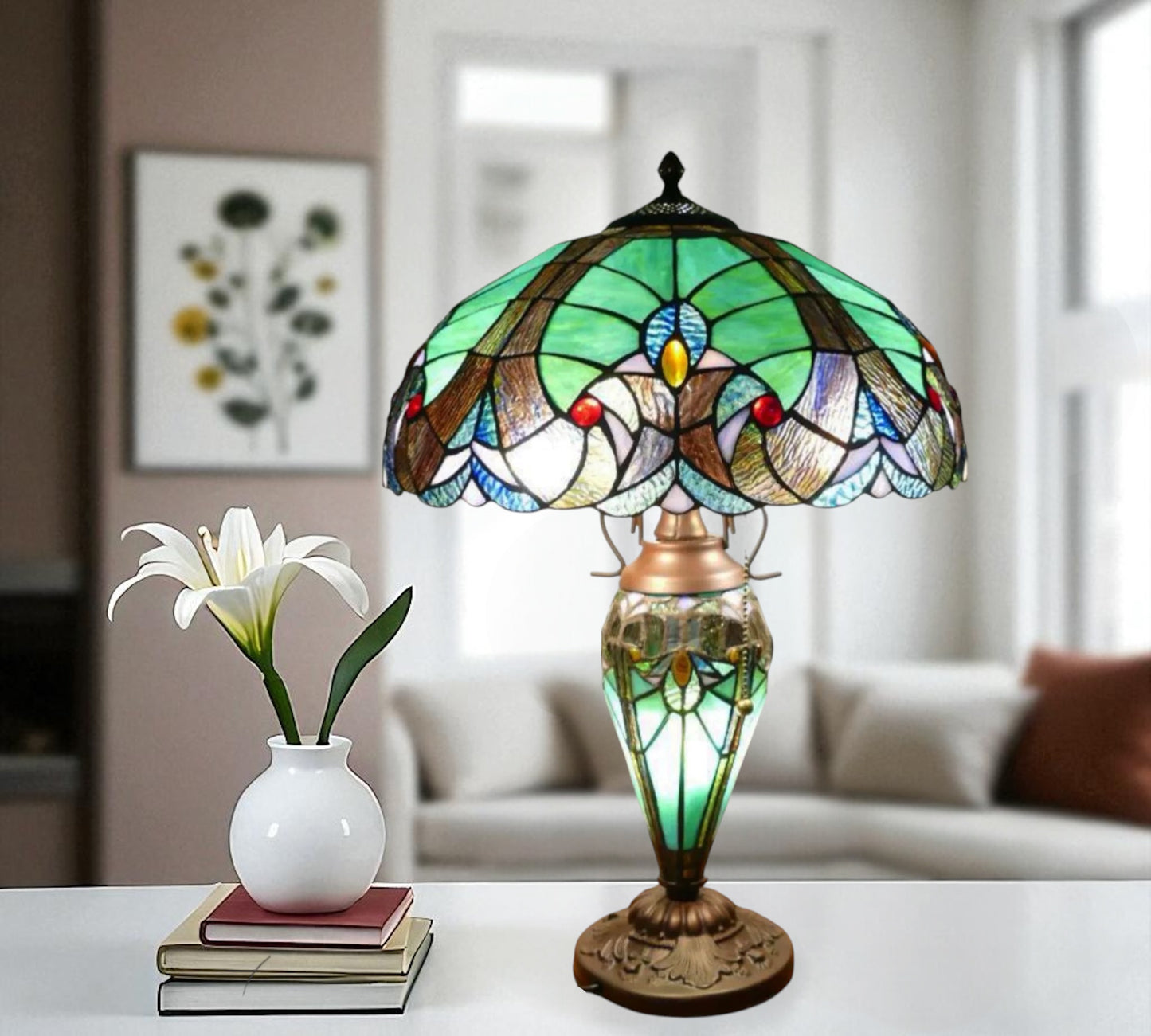 CDH 16" LARGE Tiffany Mother-Daughter Vase Lamp 40cm Shade (15043B)