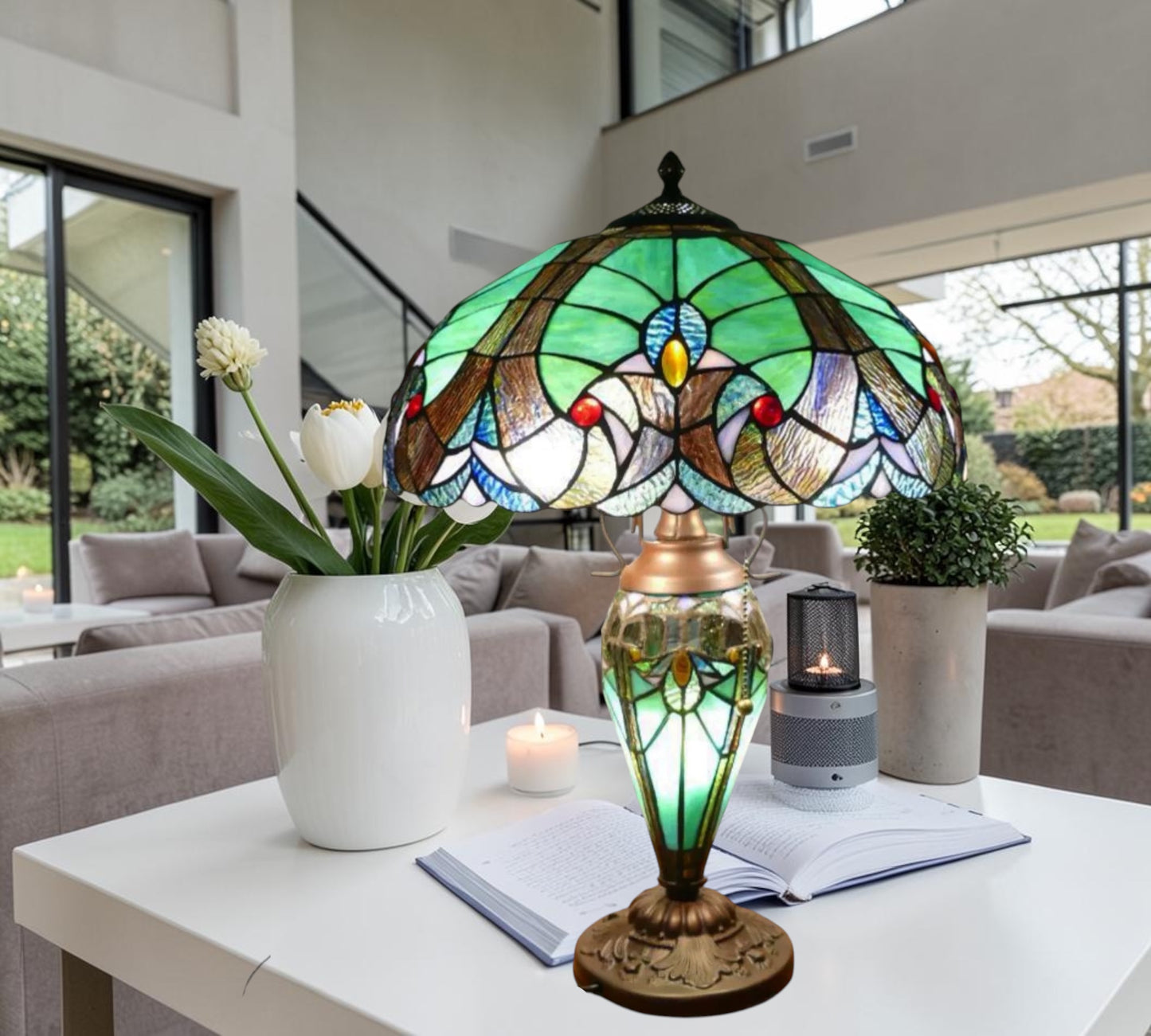 CDH 16" LARGE Tiffany Mother-Daughter Vase Lamp 40cm Shade (15043B)