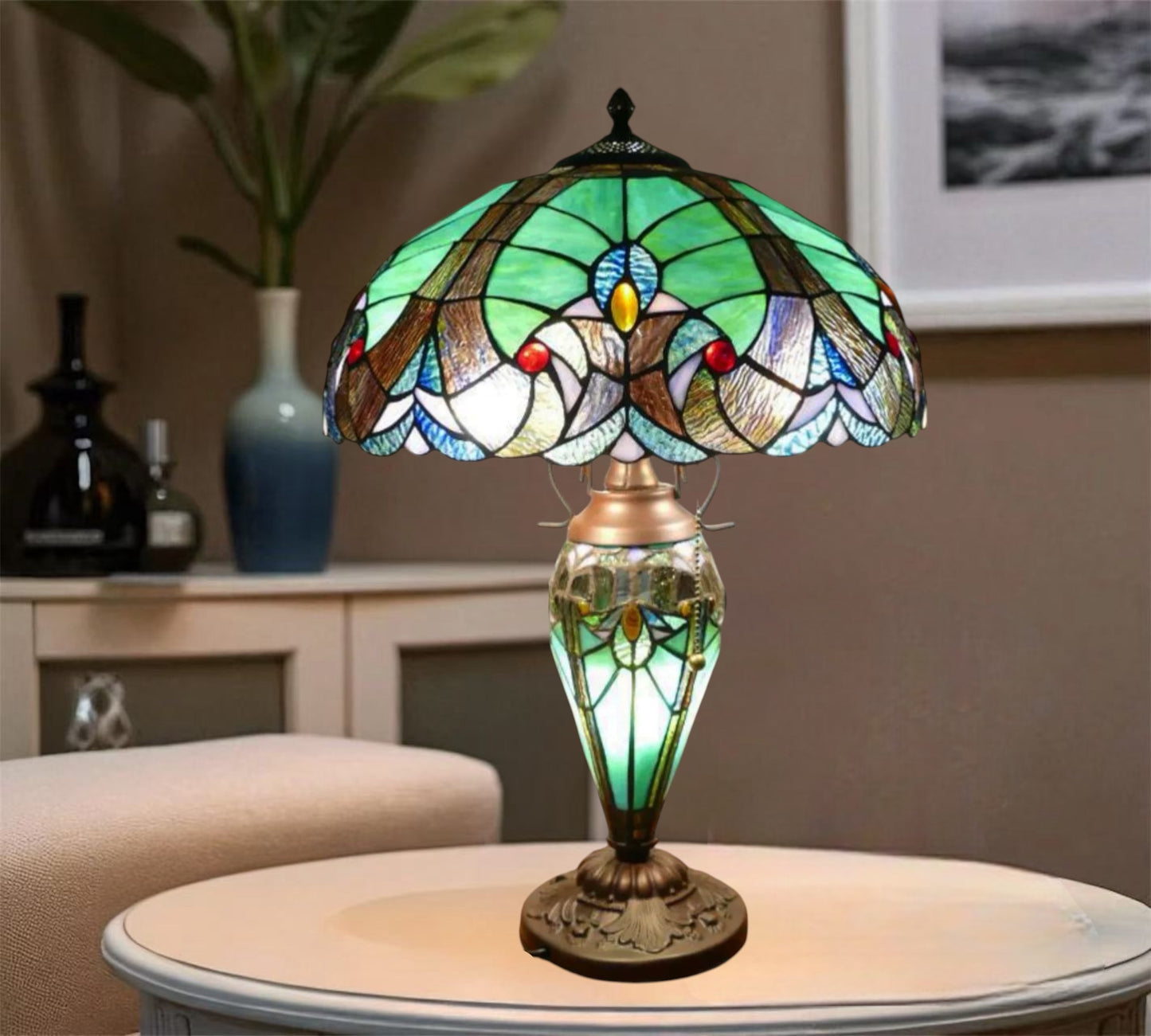 CDH 16" LARGE Tiffany Mother-Daughter Vase Lamp 40cm Shade (15043B)
