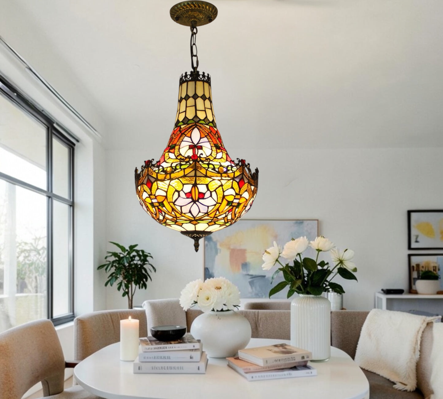 CDH 12" Tiffany Style Inverted Chandelier with 30cm Shade (12011CST)