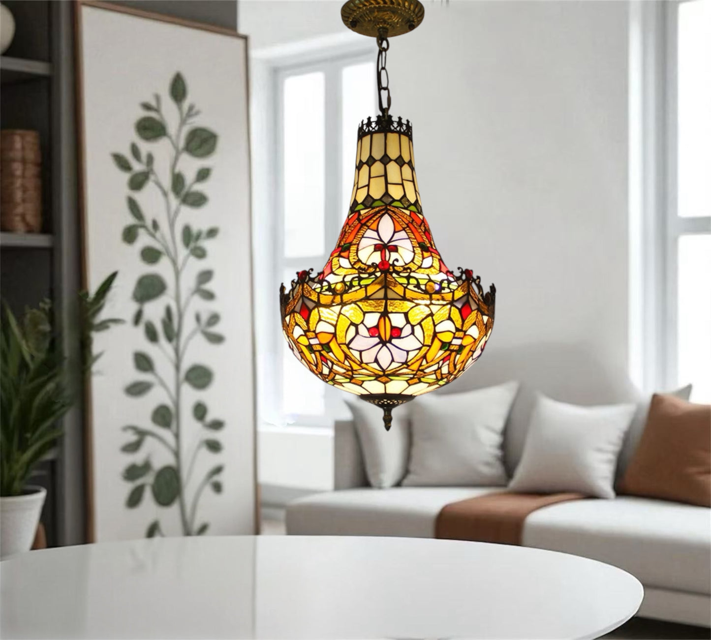 CDH 12" Tiffany Style Inverted Chandelier with 30cm Shade (12011CST)