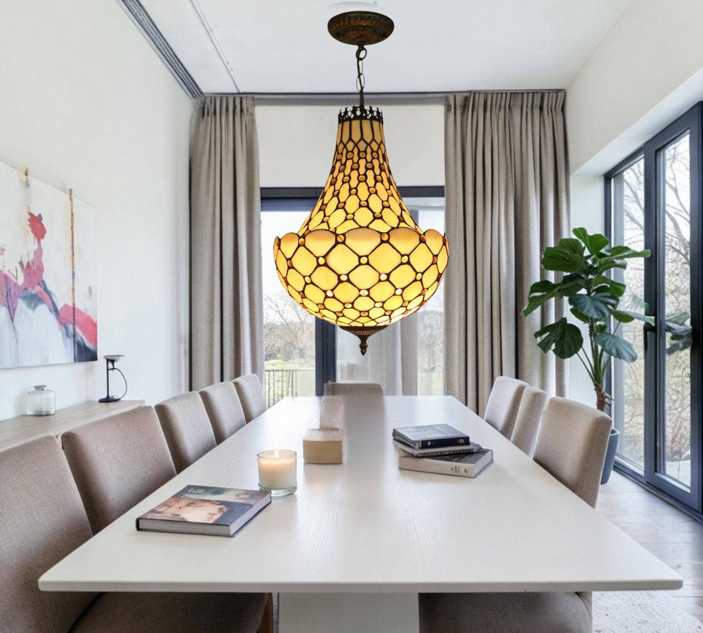 CDH 16" Tiffany Style Inverted Chandelier with 40cm Shade (12021CSTL)