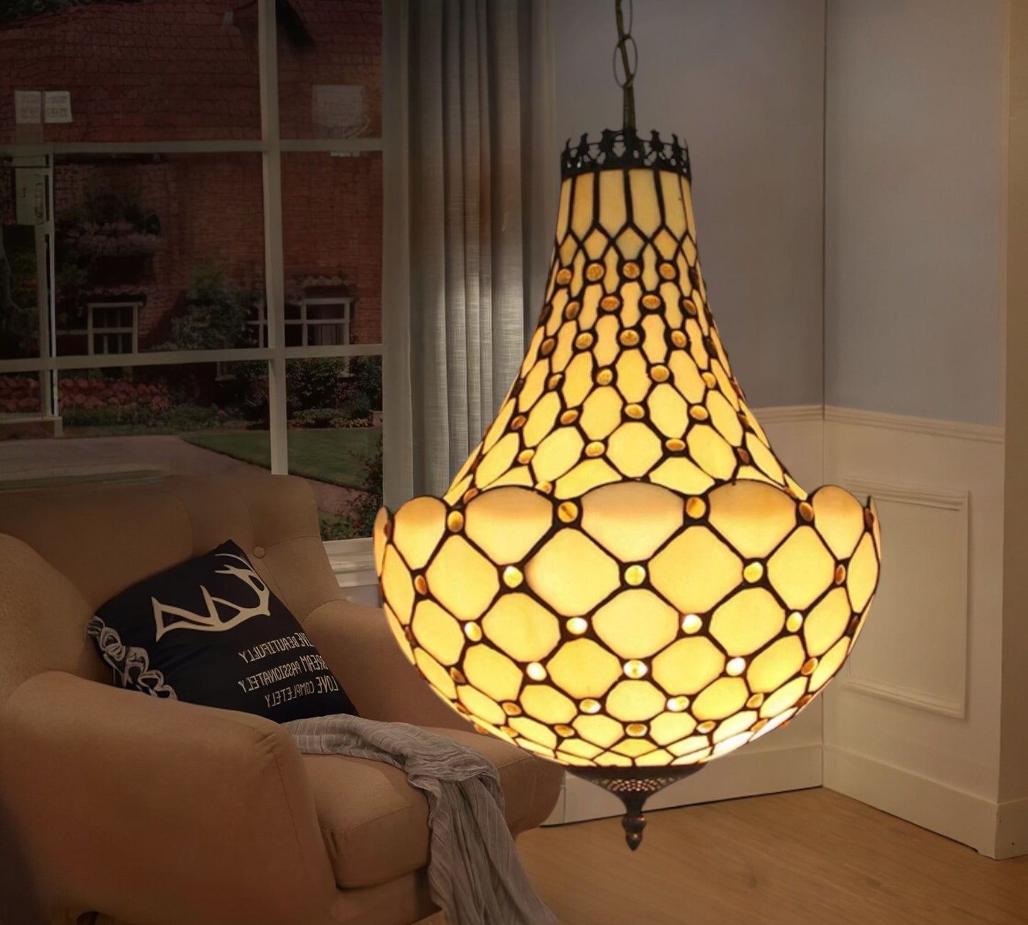 CDH 16" Tiffany Style Inverted Chandelier with 40cm Shade (12021CSTL)