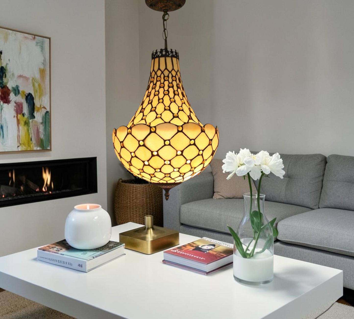 CDH 16" Tiffany Style Inverted Chandelier with 40cm Shade (12021CSTL)