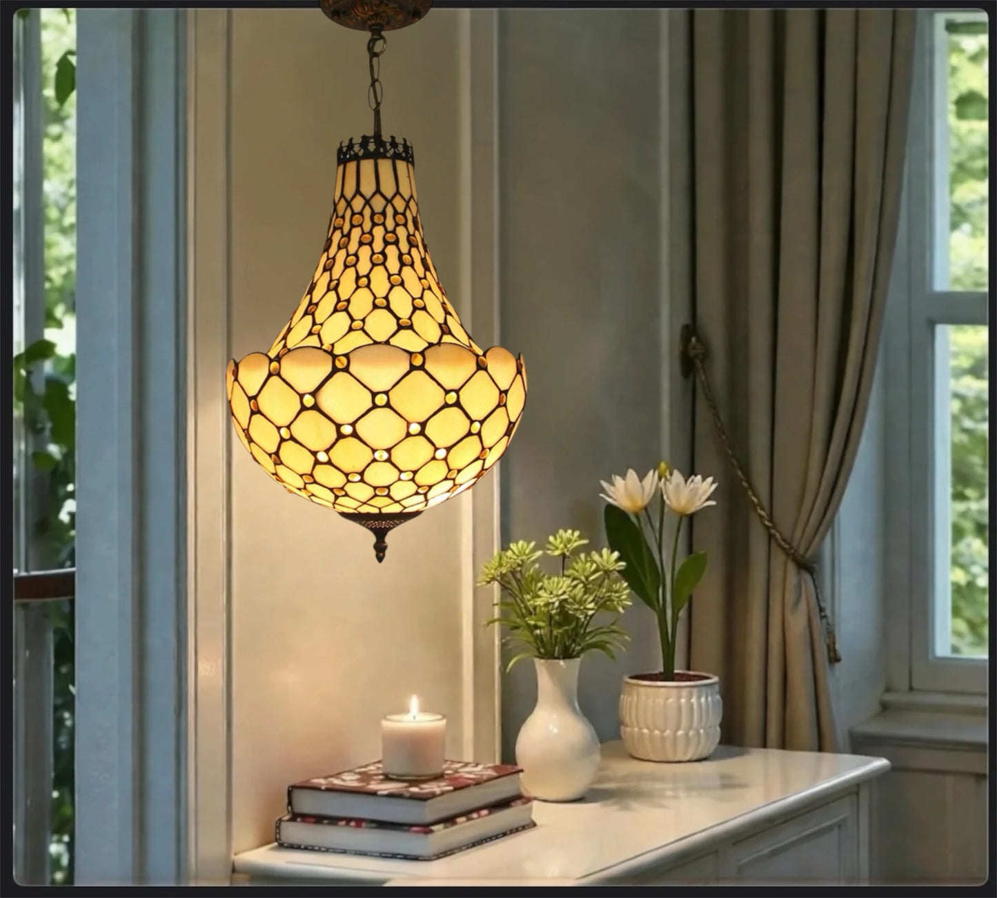 CDH 16" Tiffany Style Inverted Chandelier with 40cm Shade (12021CSTL)