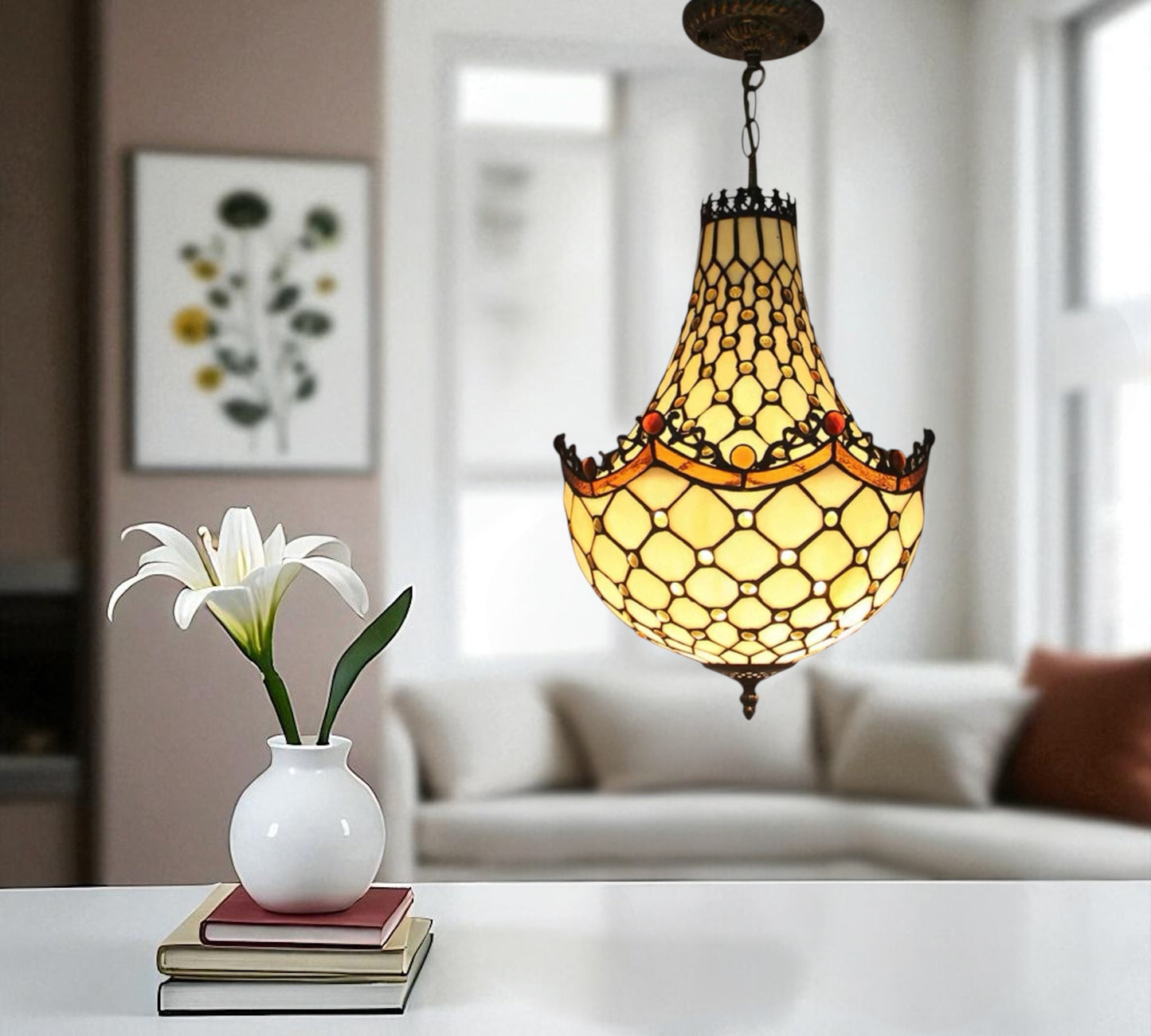 CDH 12" Tiffany Style Inverted Chandelier with 30cm Shade (12010CST)