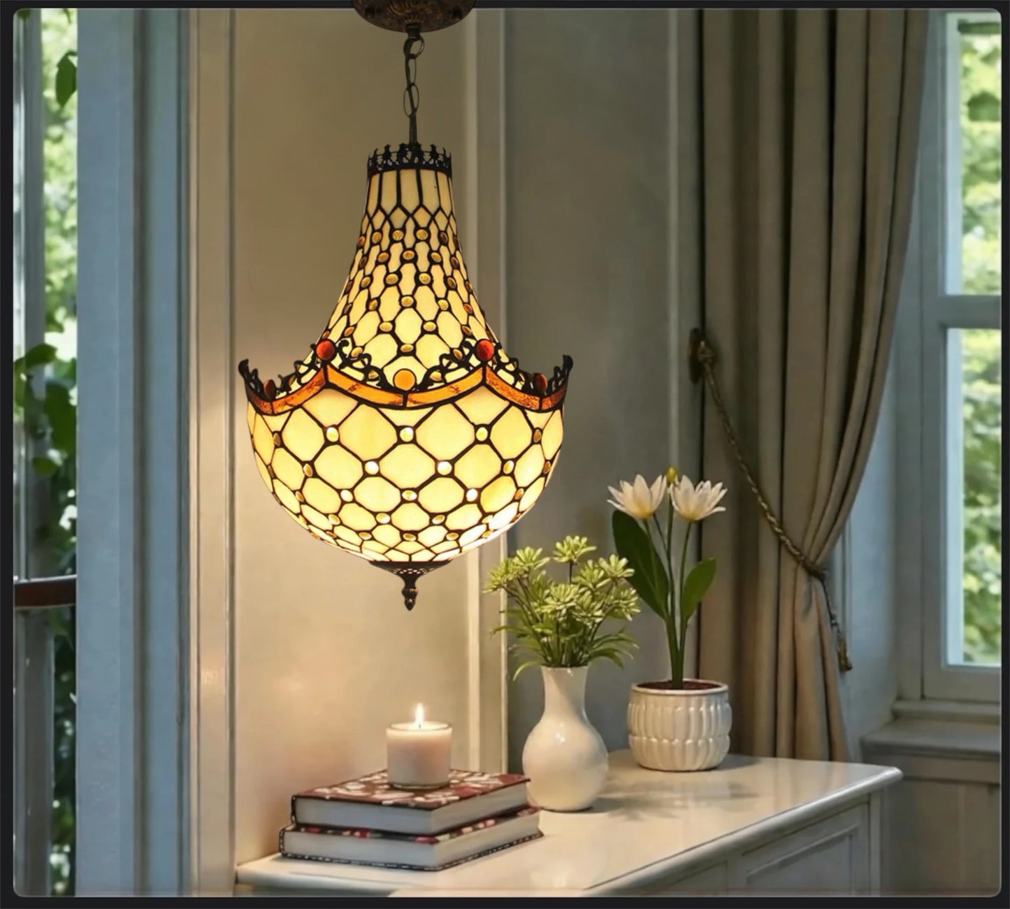 CDH 12" Tiffany Style Inverted Chandelier with 30cm Shade (12010CST)