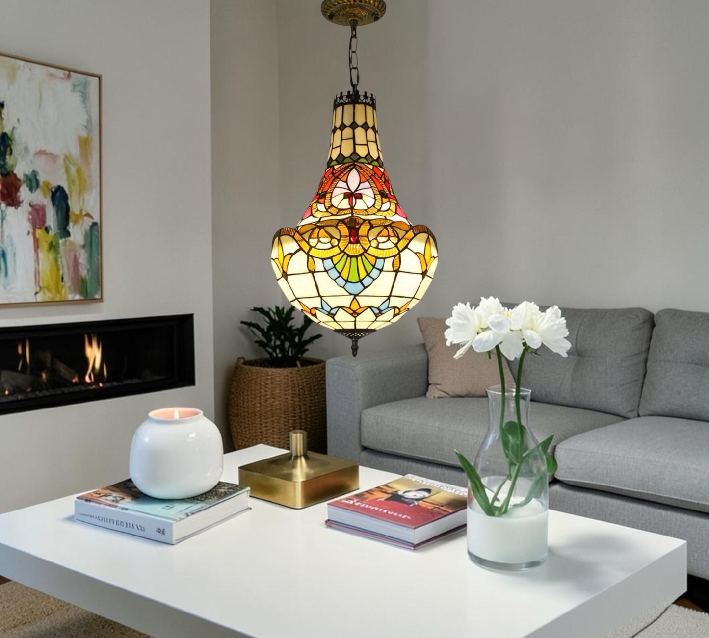 CDH 12" Tiffany Style Inverted Chandelier with 30cm Shade (12025CST)