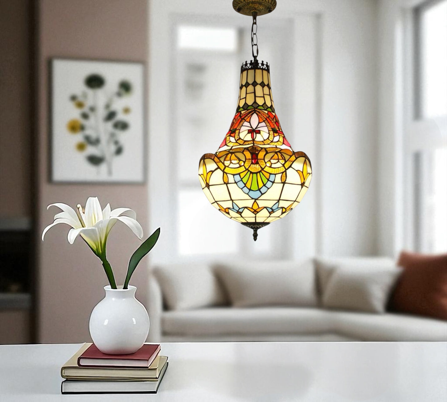 CDH 12" Tiffany Style Inverted Chandelier with 30cm Shade (12025CST)
