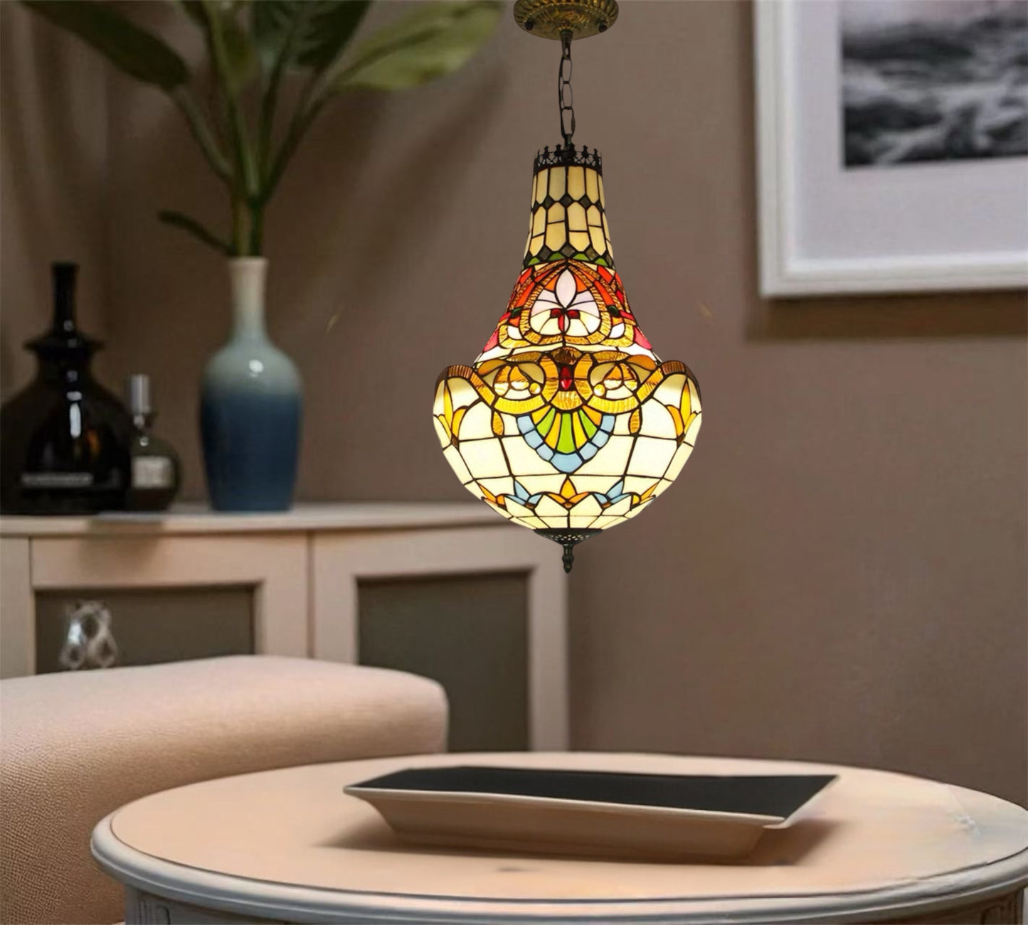 CDH 12" Tiffany Style Inverted Chandelier with 30cm Shade (12025CST)