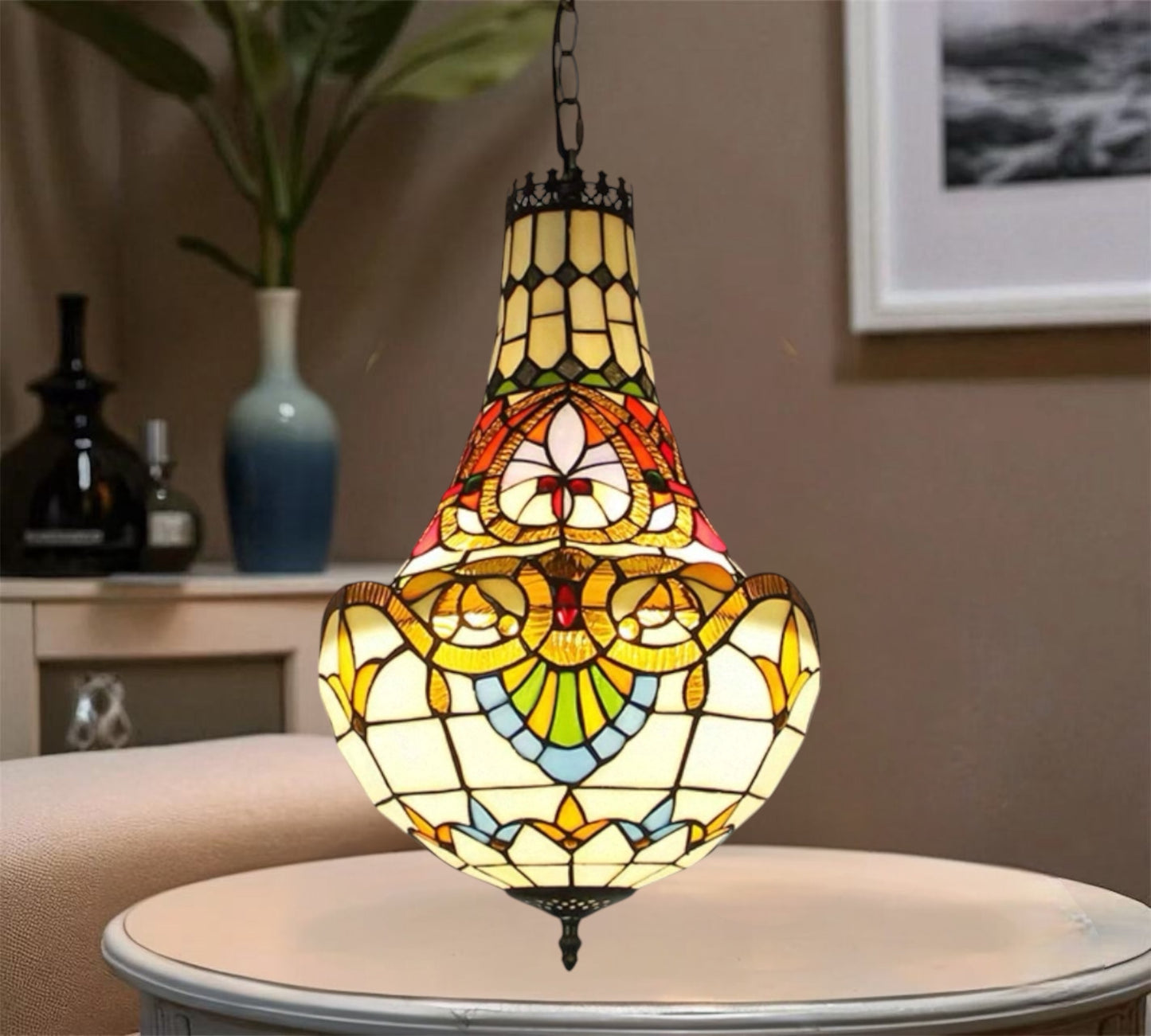 CDH 12" Tiffany Style Inverted Chandelier with 30cm Shade (12025CST)