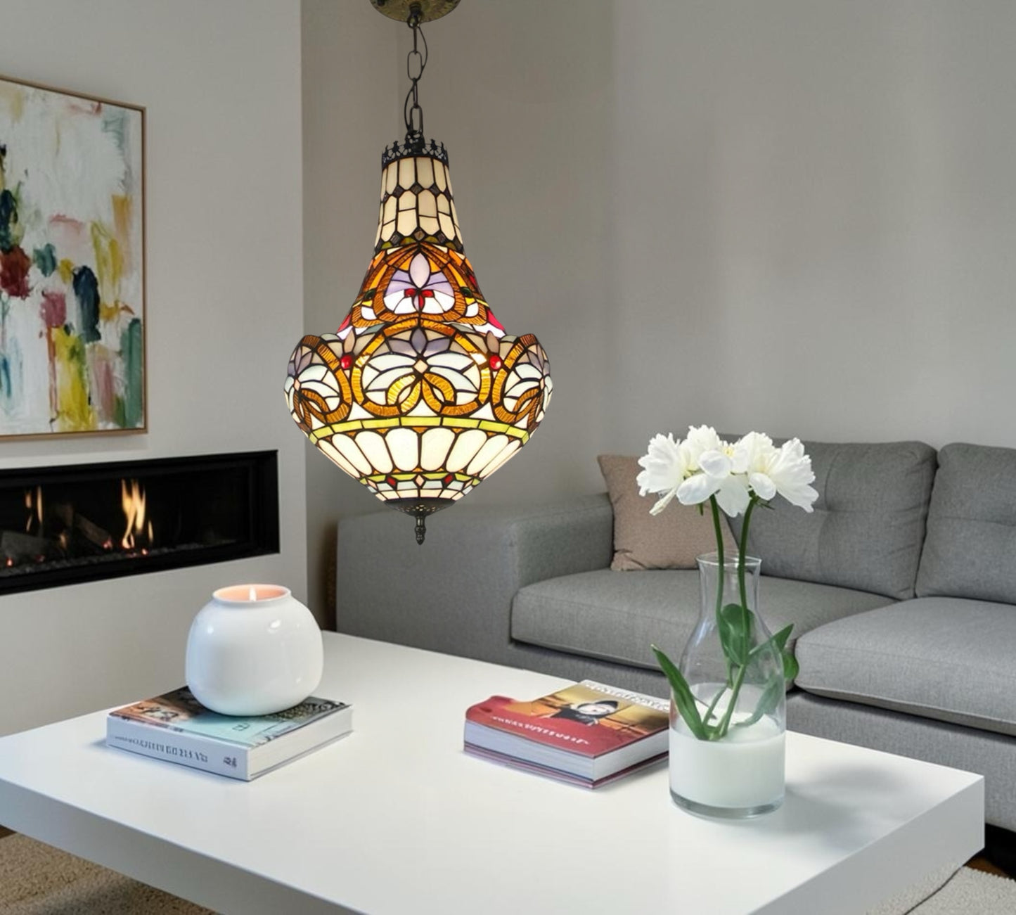 CDH 12" Tiffany Style Inverted Chandelier with 30cm Shade (12045CST)