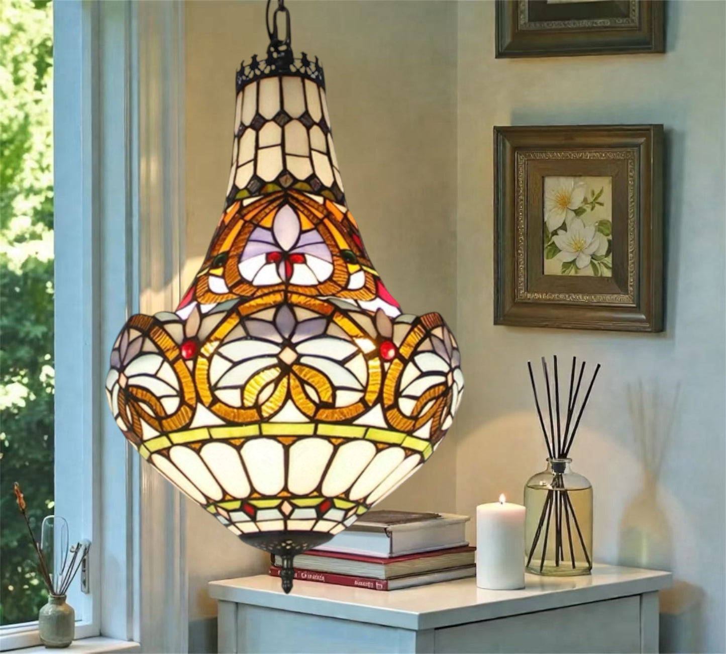 CDH 12" Tiffany Style Inverted Chandelier with 30cm Shade (12045CST)