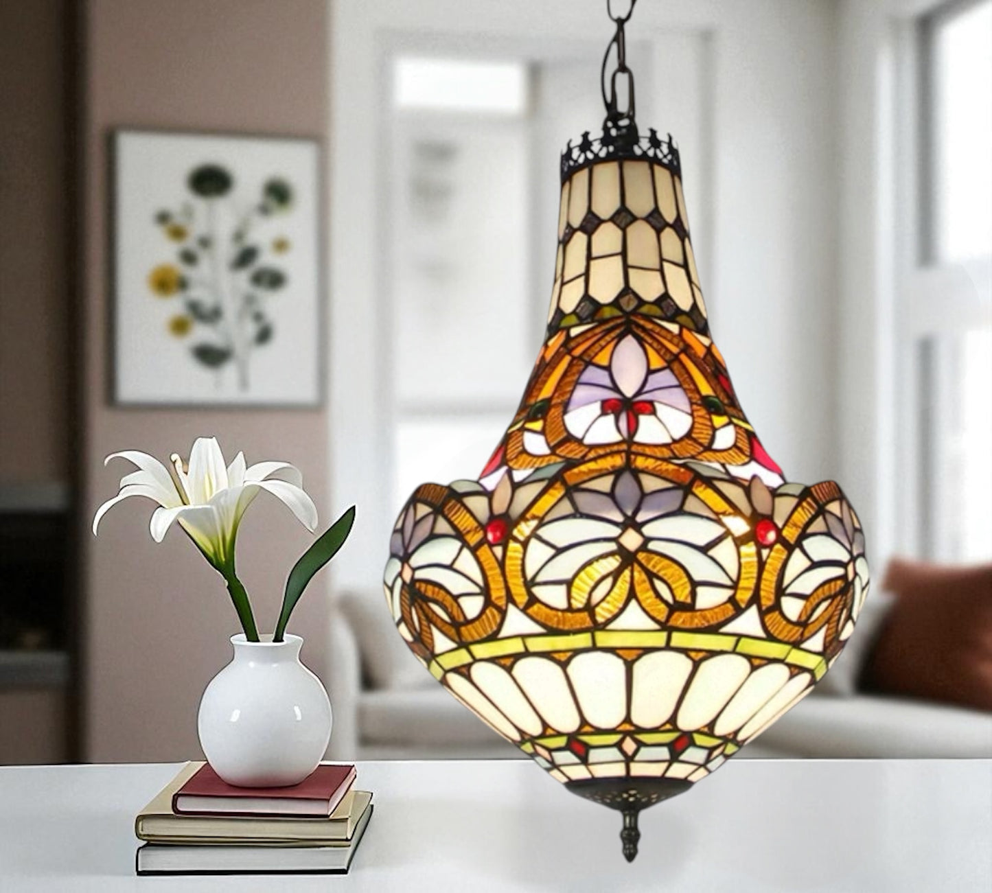 CDH 12" Tiffany Style Inverted Chandelier with 30cm Shade (12045CST)