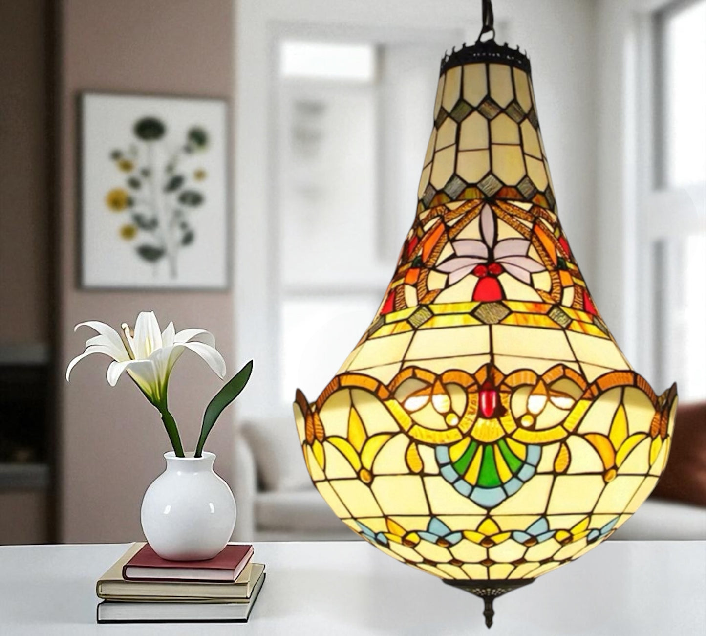CDH 16" Tiffany Style Inverted Chandelier with 40cm Shade (12025CSTL)