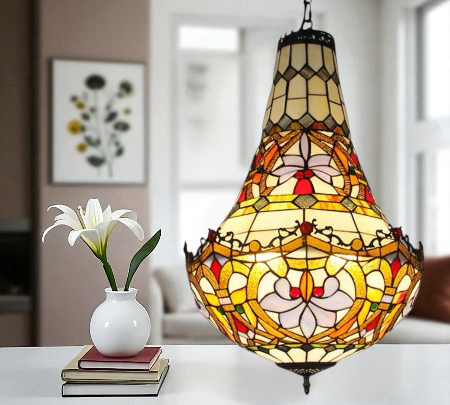 CDH 16" Tiffany Style Inverted Chandelier with 40cm Shade (12011CSTL)