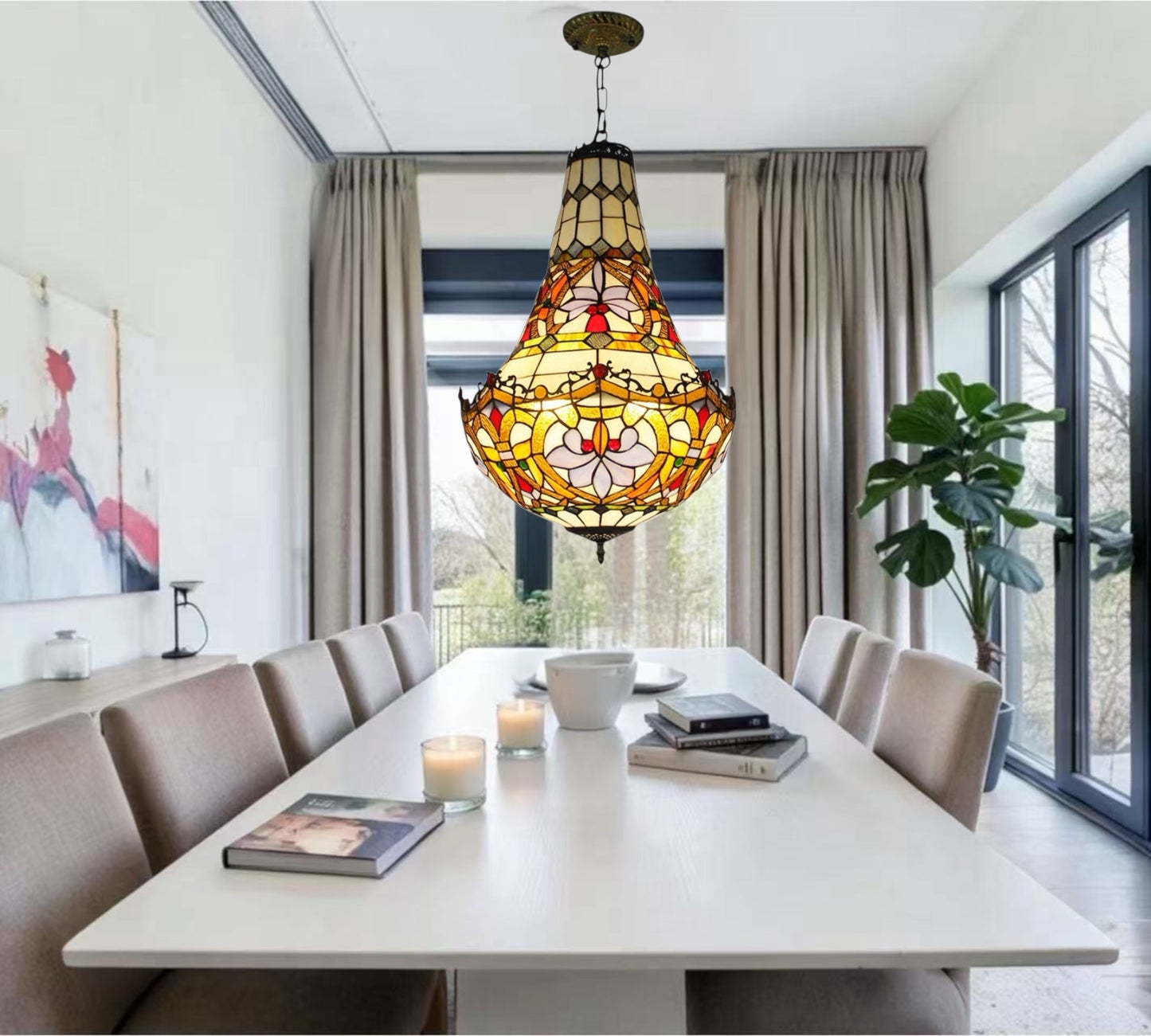 CDH 16" Tiffany Style Inverted Chandelier with 40cm Shade (12011CSTL)