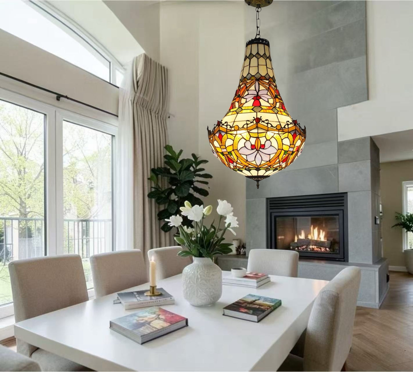 CDH 16" Tiffany Style Inverted Chandelier with 40cm Shade (12011CSTL)
