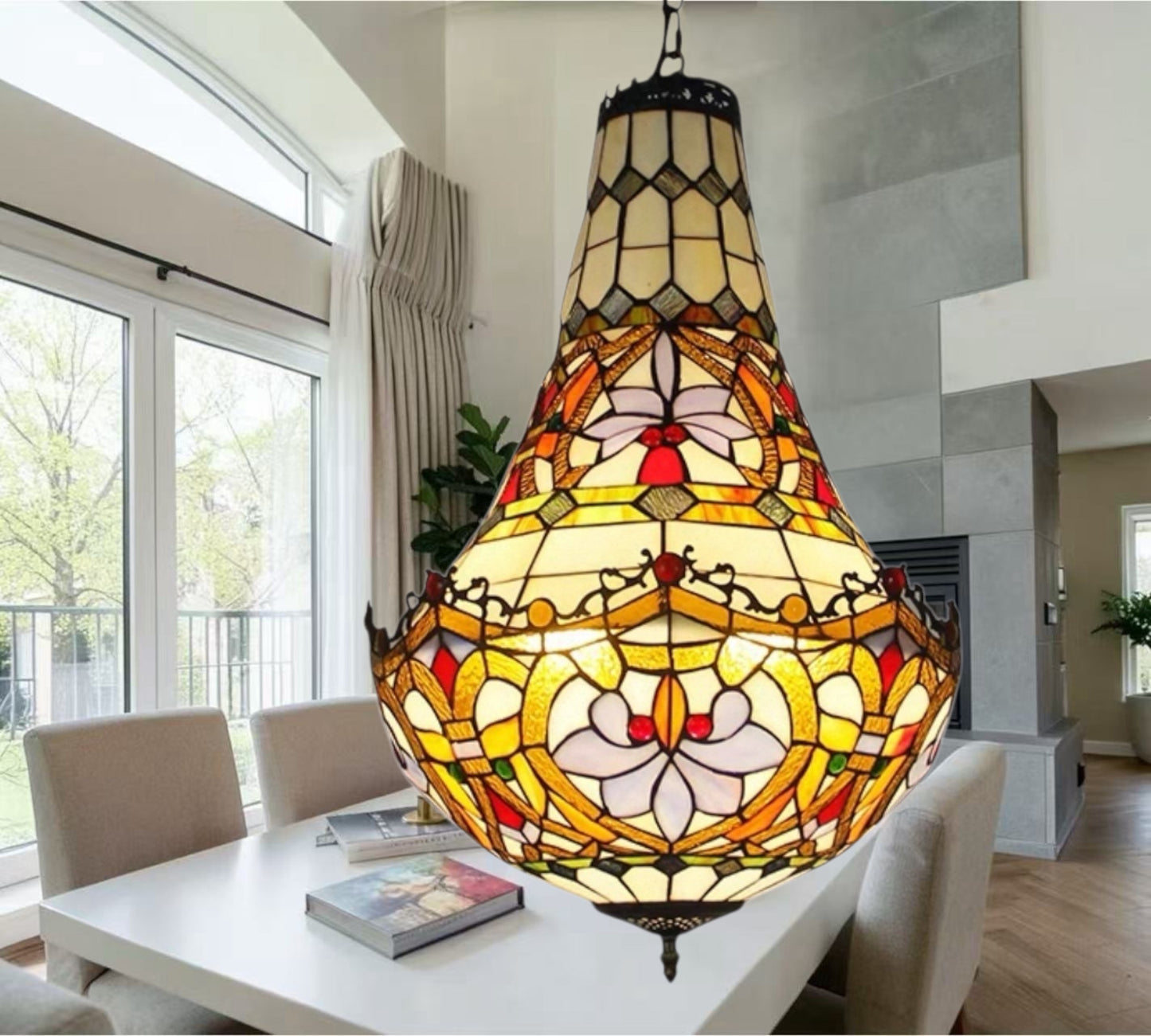 CDH 16" Tiffany Style Inverted Chandelier with 40cm Shade (12011CSTL)