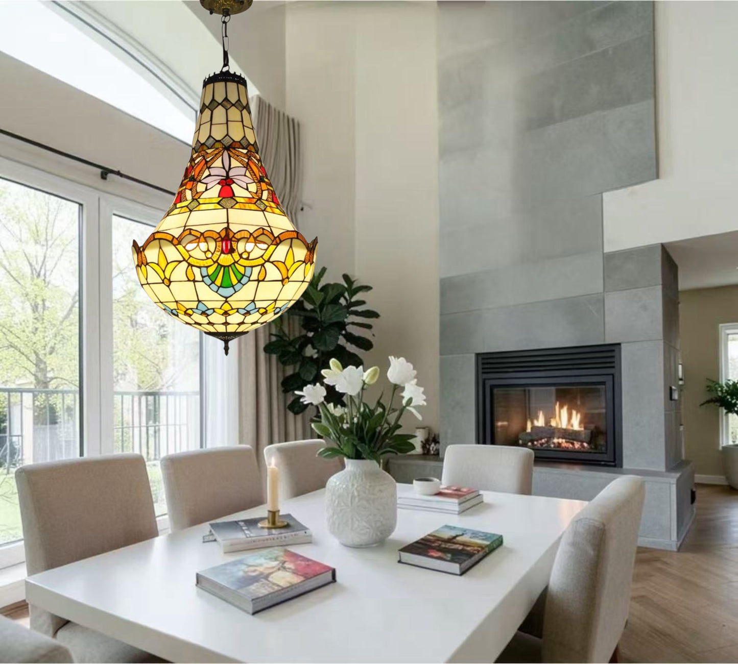 CDH 16" Tiffany Style Inverted Chandelier with 40cm Shade (12025CSTL)