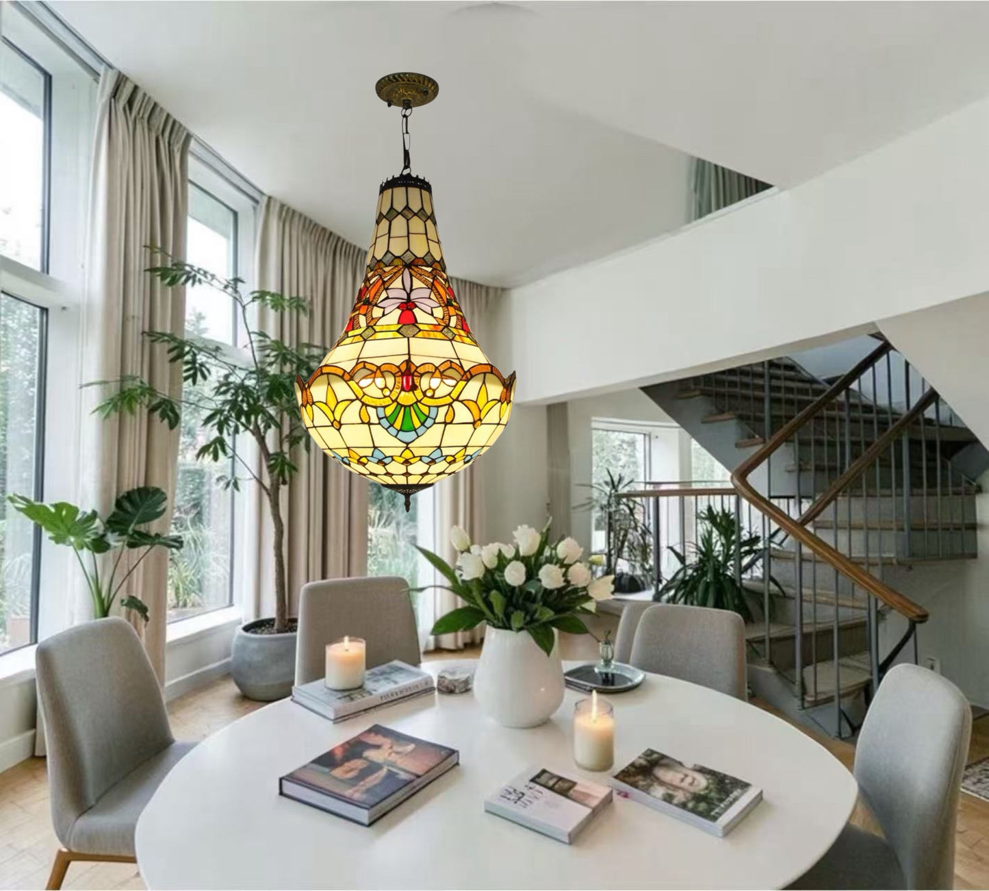 CDH 16" Tiffany Style Inverted Chandelier with 40cm Shade (12025CSTL)