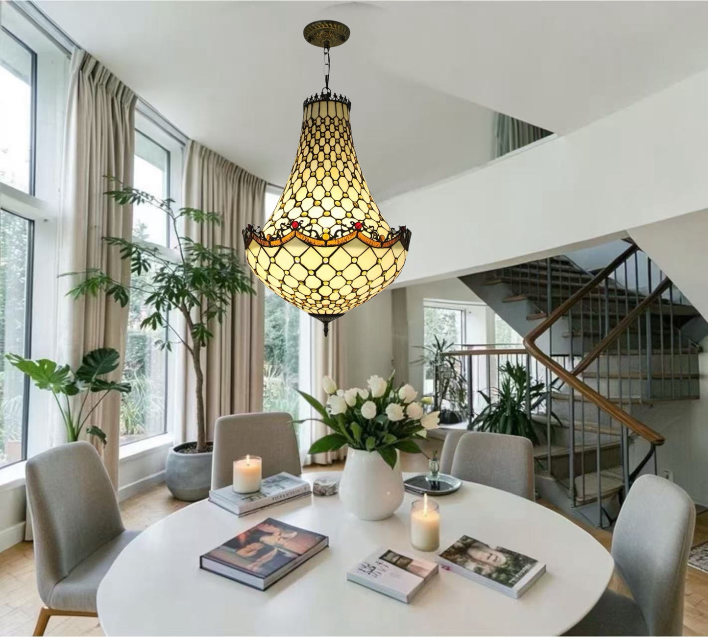 CDH 16" Tiffany Style Inverted Chandelier with 40cm Shade (12010CSTL)
