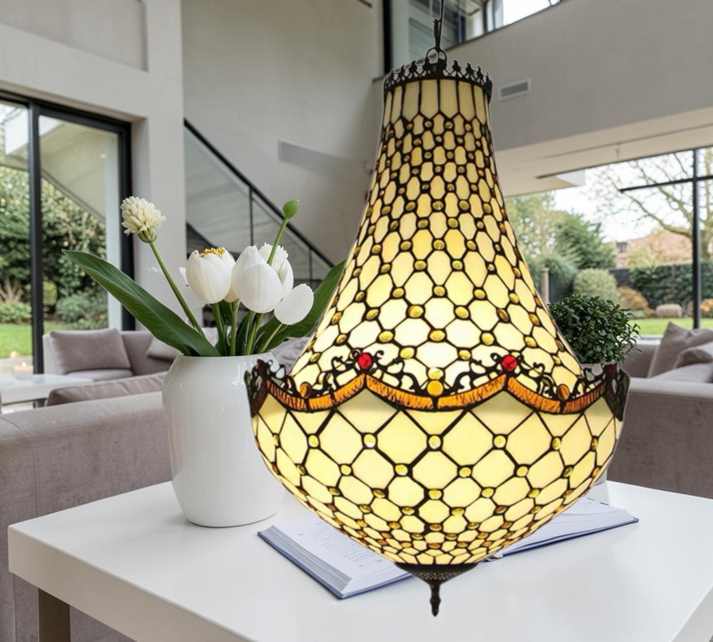 CDH 16" Tiffany Style Inverted Chandelier with 40cm Shade (12010CSTL)