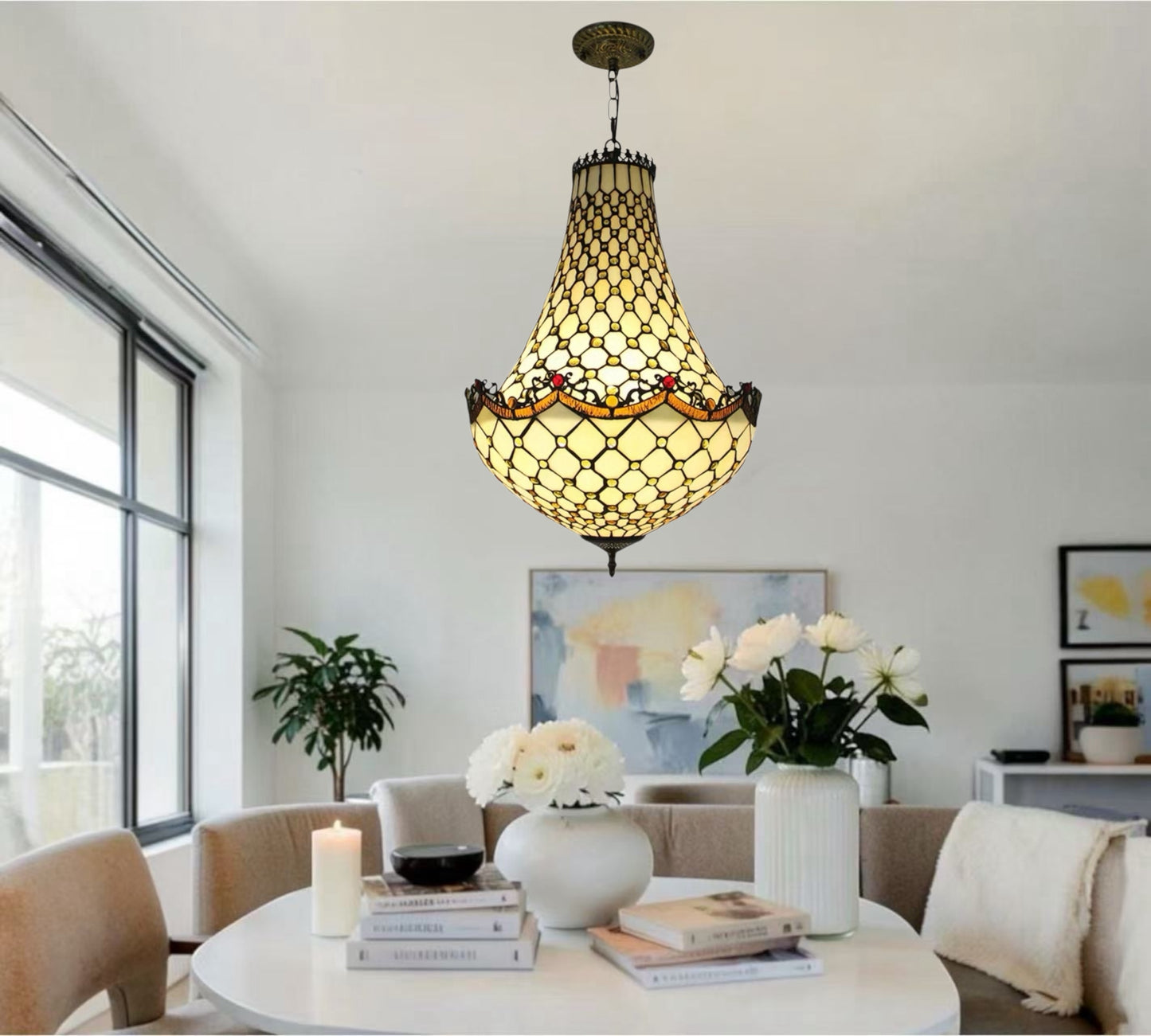 CDH 16" Tiffany Style Inverted Chandelier with 40cm Shade (12010CSTL)