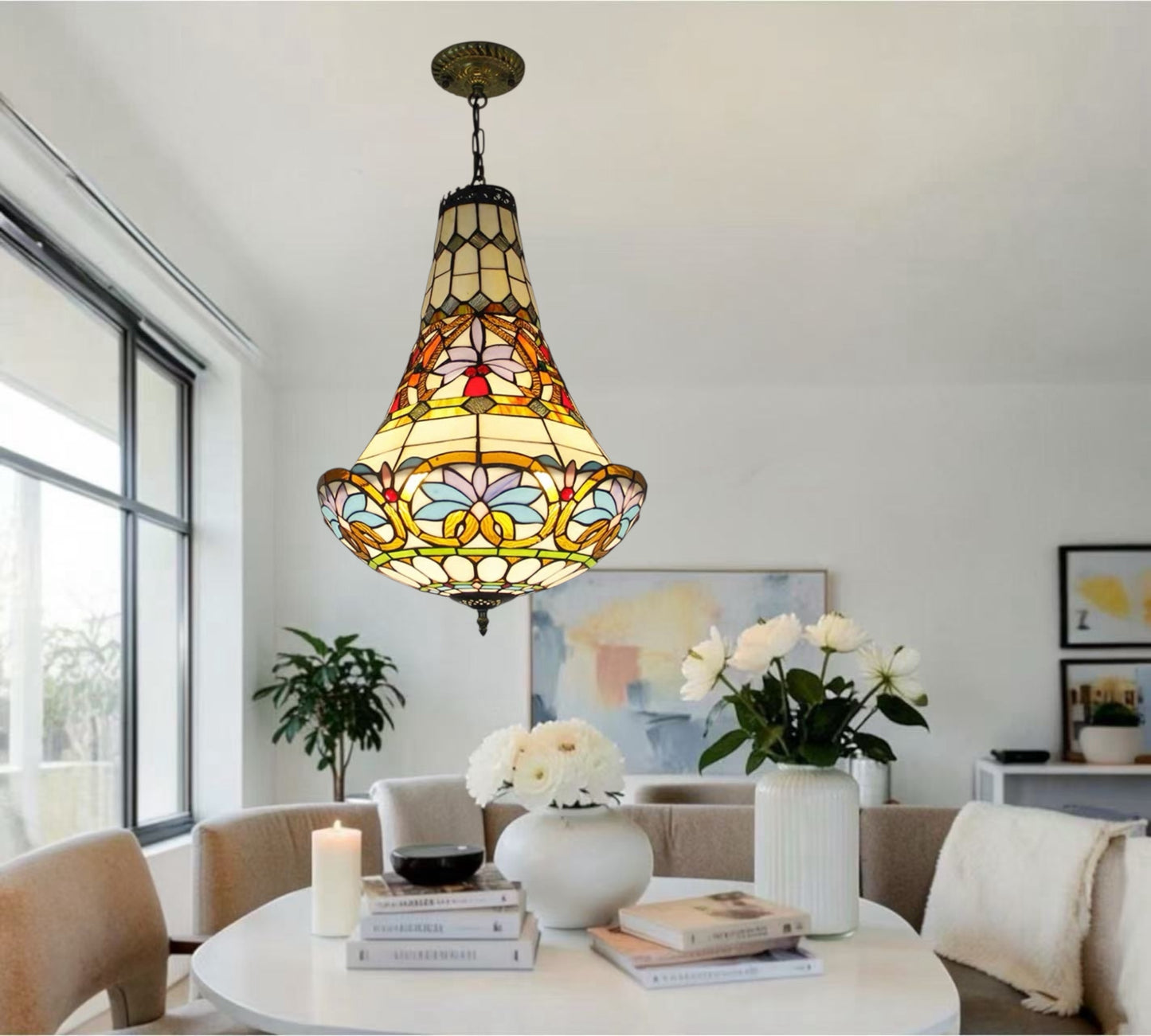 CDH 16" Tiffany Style Inverted Chandelier with 40cm Shade (12045CSTL)