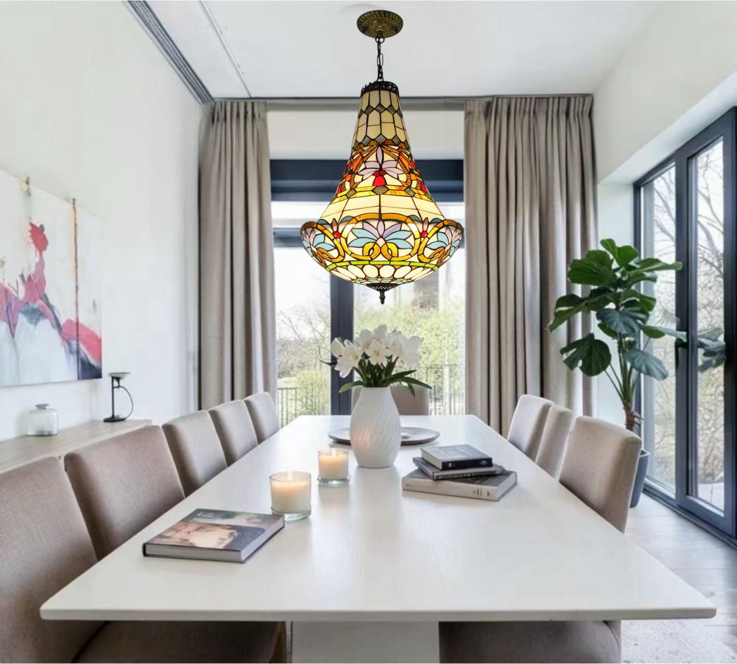 CDH 16" Tiffany Style Inverted Chandelier with 40cm Shade (12045CSTL)