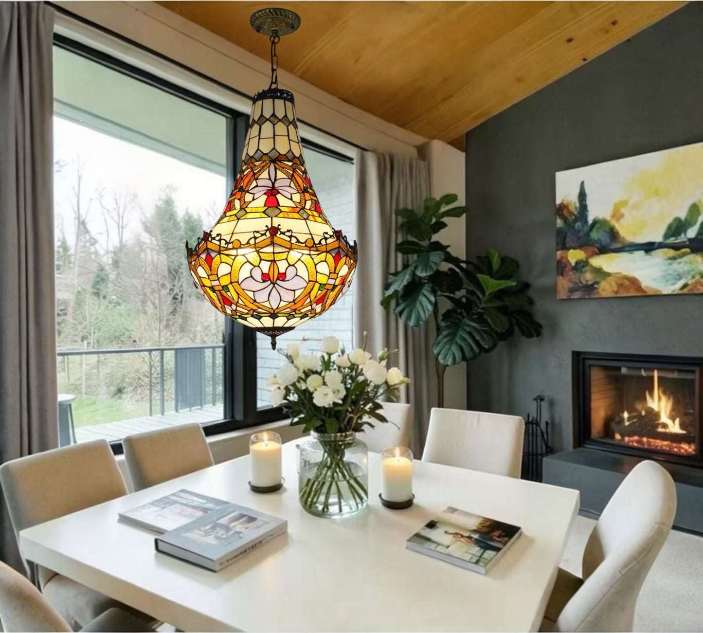 CDH 16" Tiffany Style Inverted Chandelier with 40cm Shade (12011CSTL)