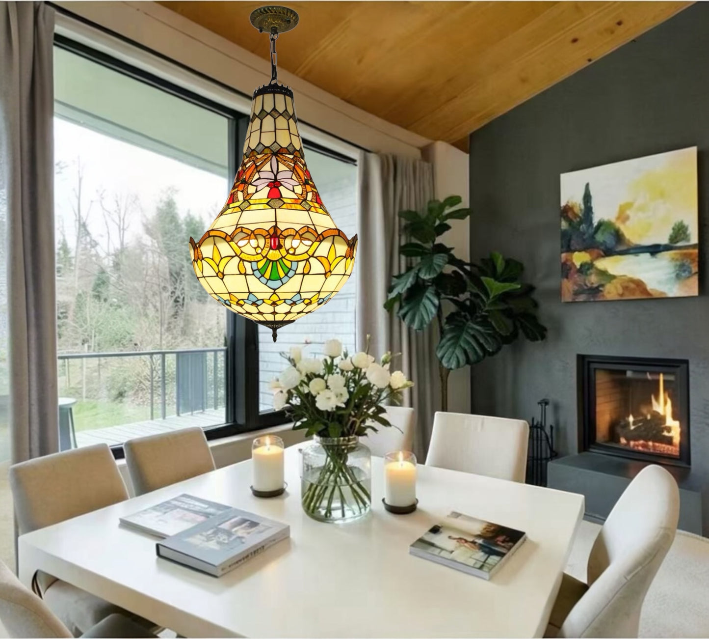 CDH 16" Tiffany Style Inverted Chandelier with 40cm Shade (12025CSTL)
