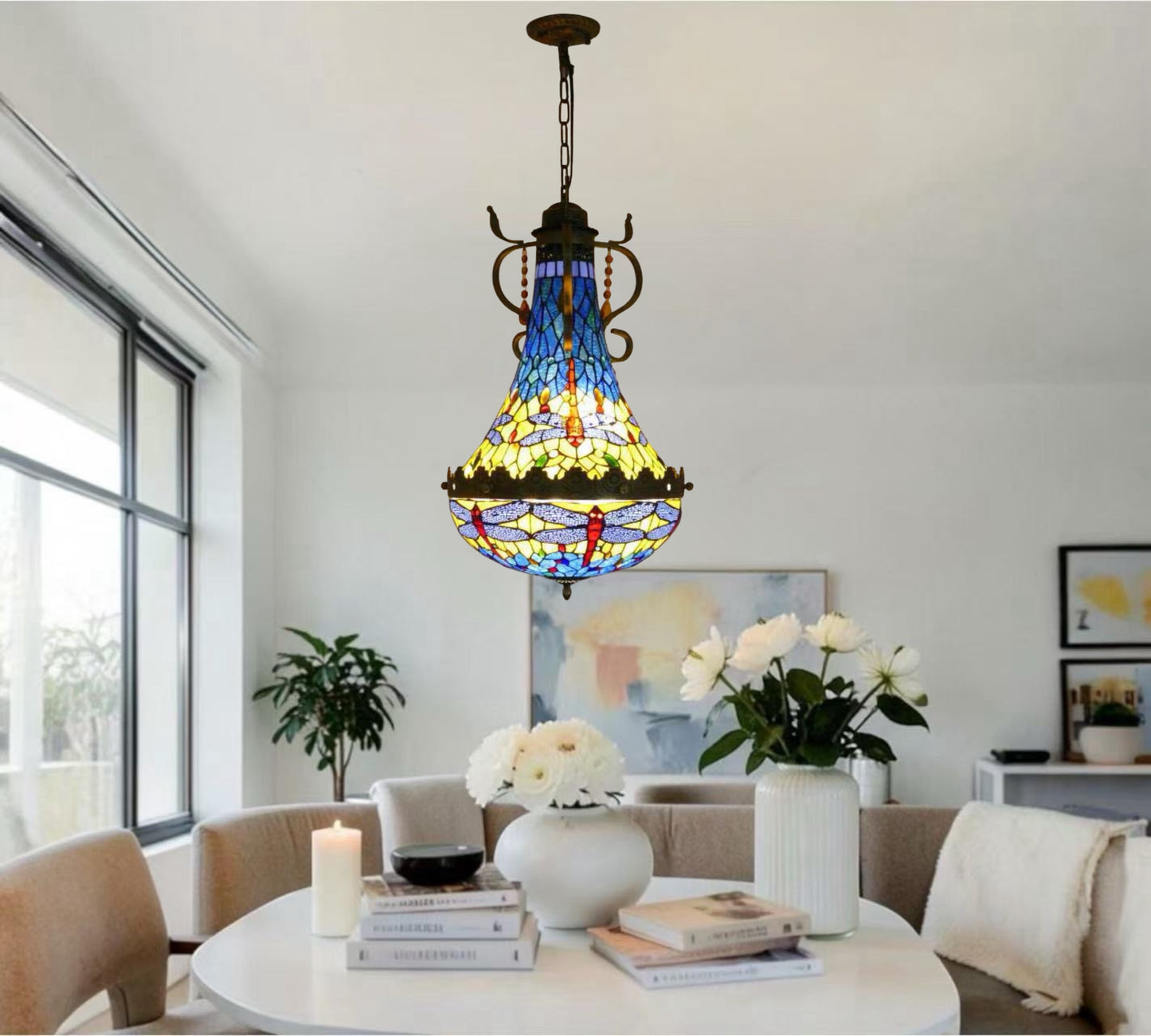 CDH 16" Tiffany Style Inverted Chandelier with 40cm Shade (16117CSTL_R)