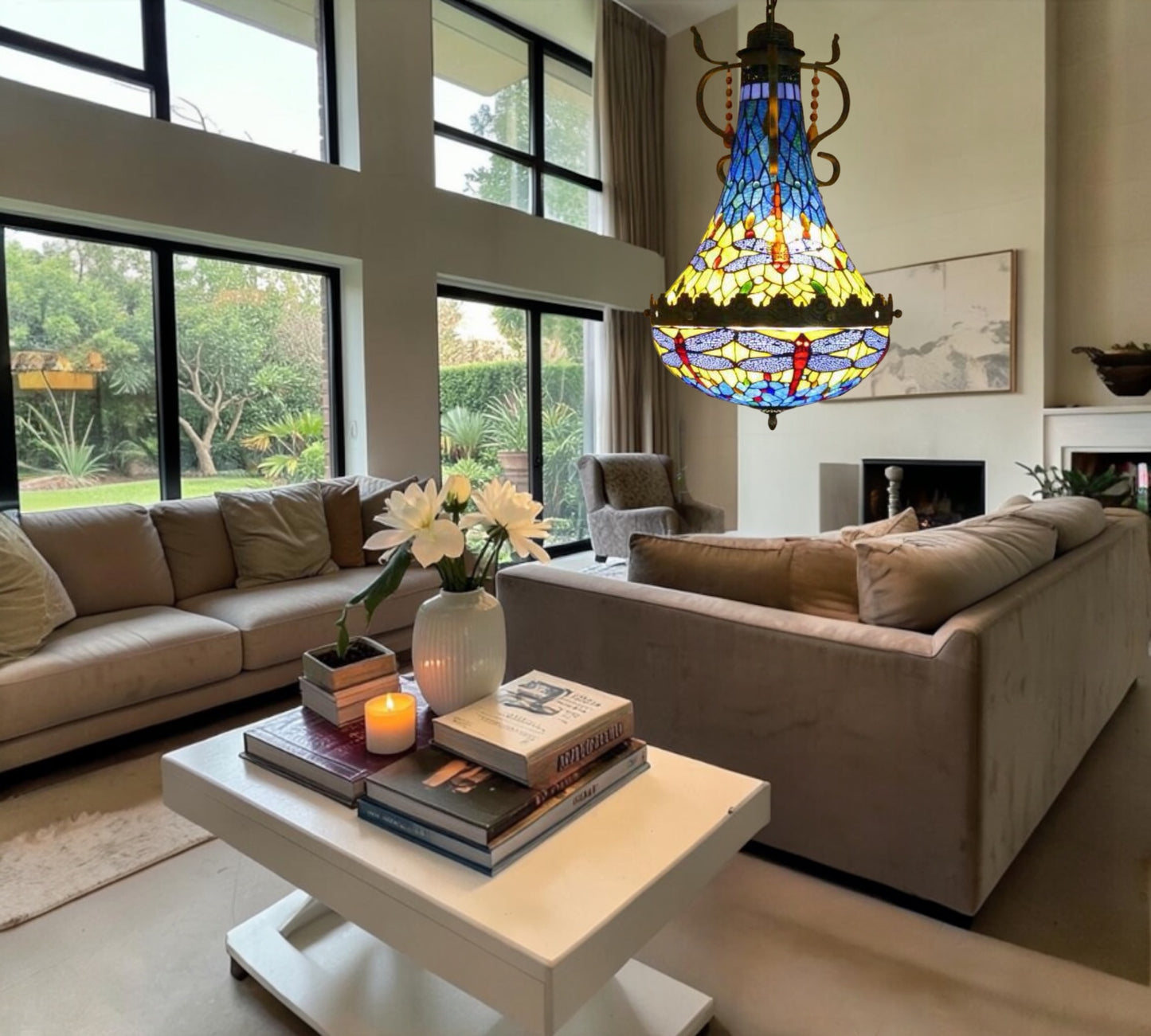 CDH 16" Tiffany Style Inverted Chandelier with 40cm Shade (16117CSTL_R)