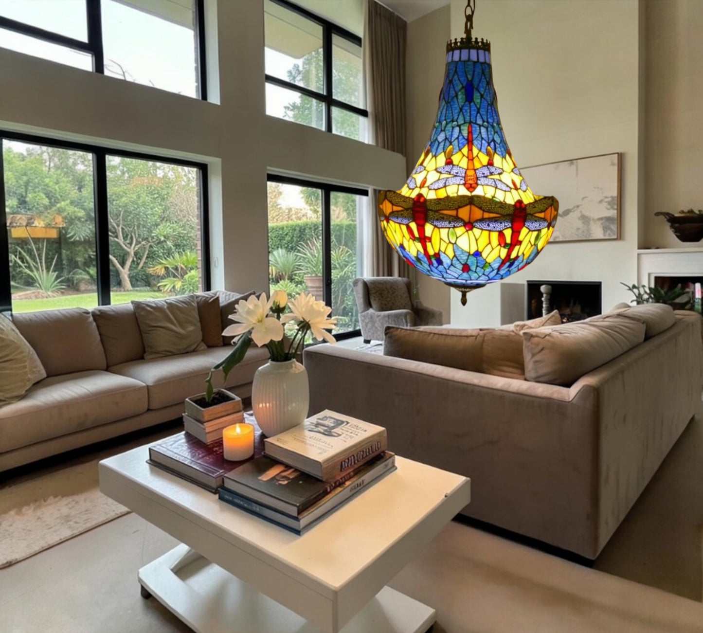 CDH 16" Tiffany Style Inverted Chandelier with 40cm Shade (16117CSTL)