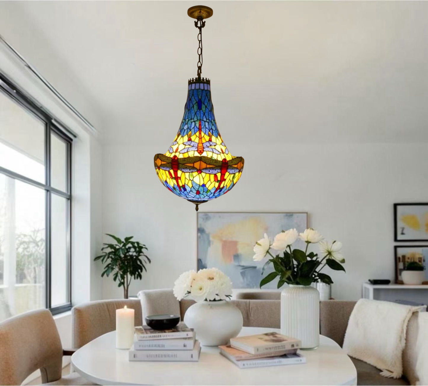 CDH 16" Tiffany Style Inverted Chandelier with 40cm Shade (16117CSTL)