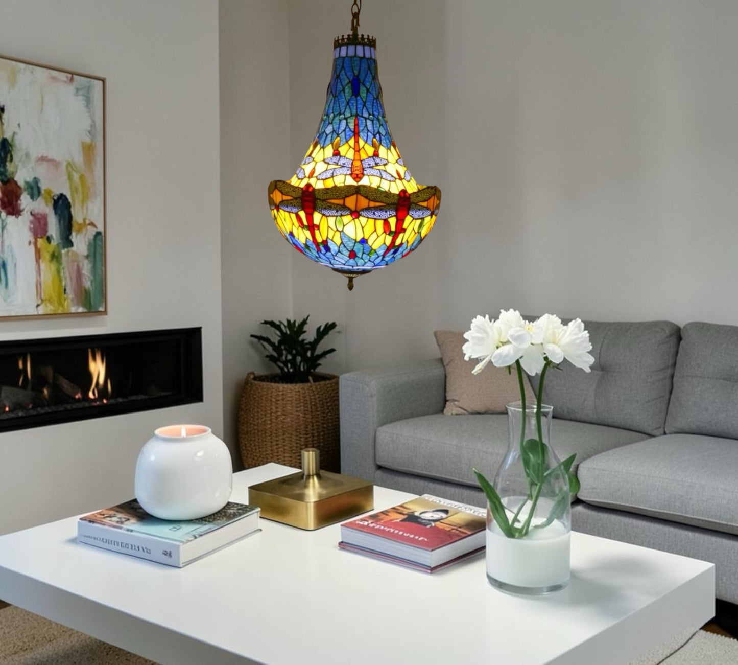 CDH 16" Tiffany Style Inverted Chandelier with 40cm Shade (16117CSTL)