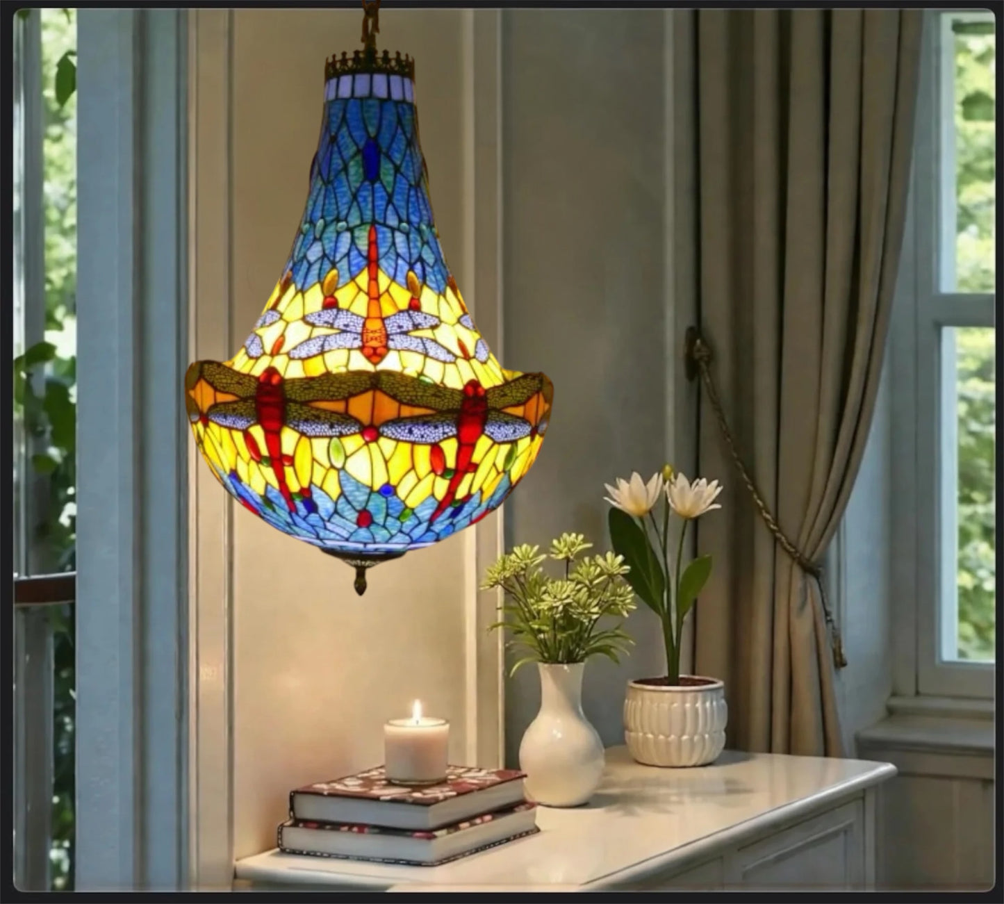CDH 16" Tiffany Style Inverted Chandelier with 40cm Shade (16117CSTL)