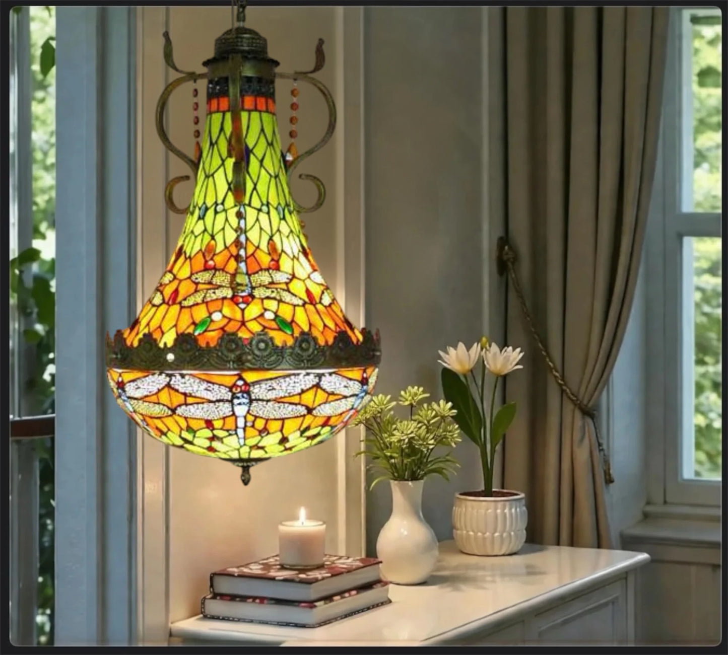 CDH 16" Tiffany Style Inverted Chandelier with 40cm Shade (16812CSTL_R)