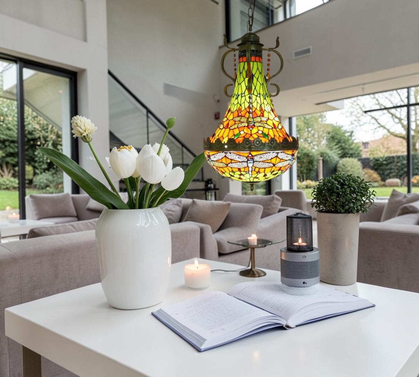 CDH 16" Tiffany Style Inverted Chandelier with 40cm Shade (16812CSTL_R)