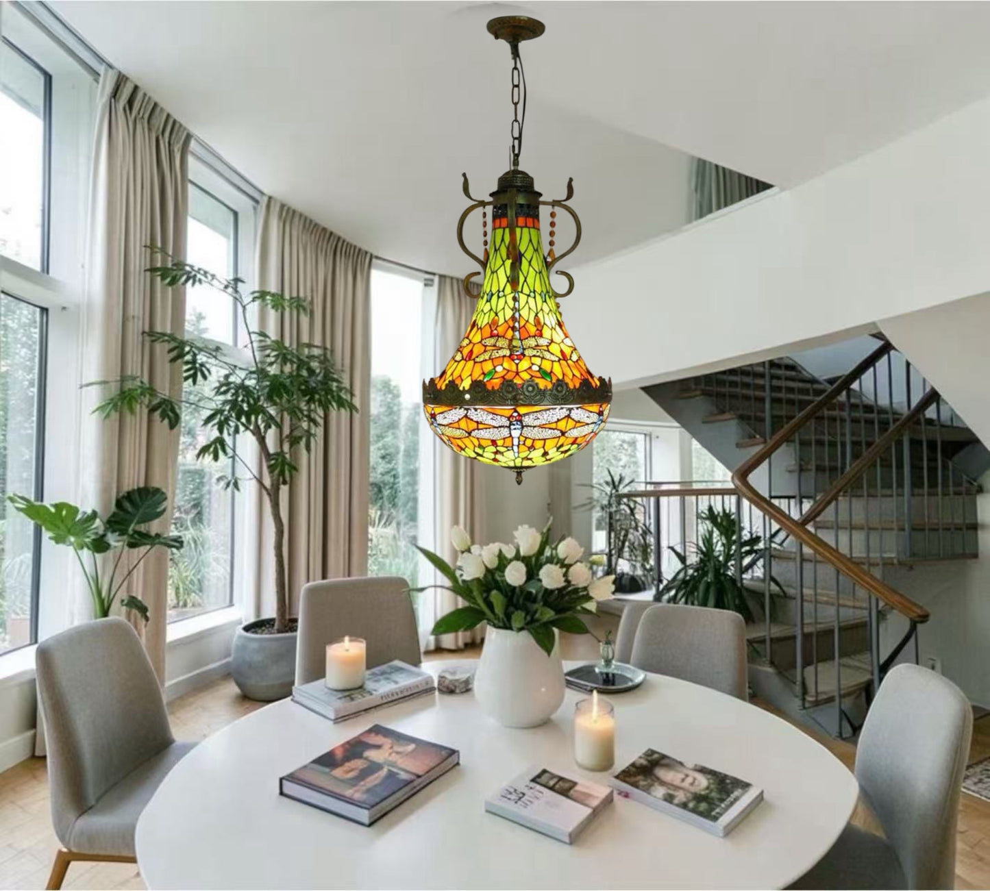 CDH 16" Tiffany Style Inverted Chandelier with 40cm Shade (16812CSTL_R)