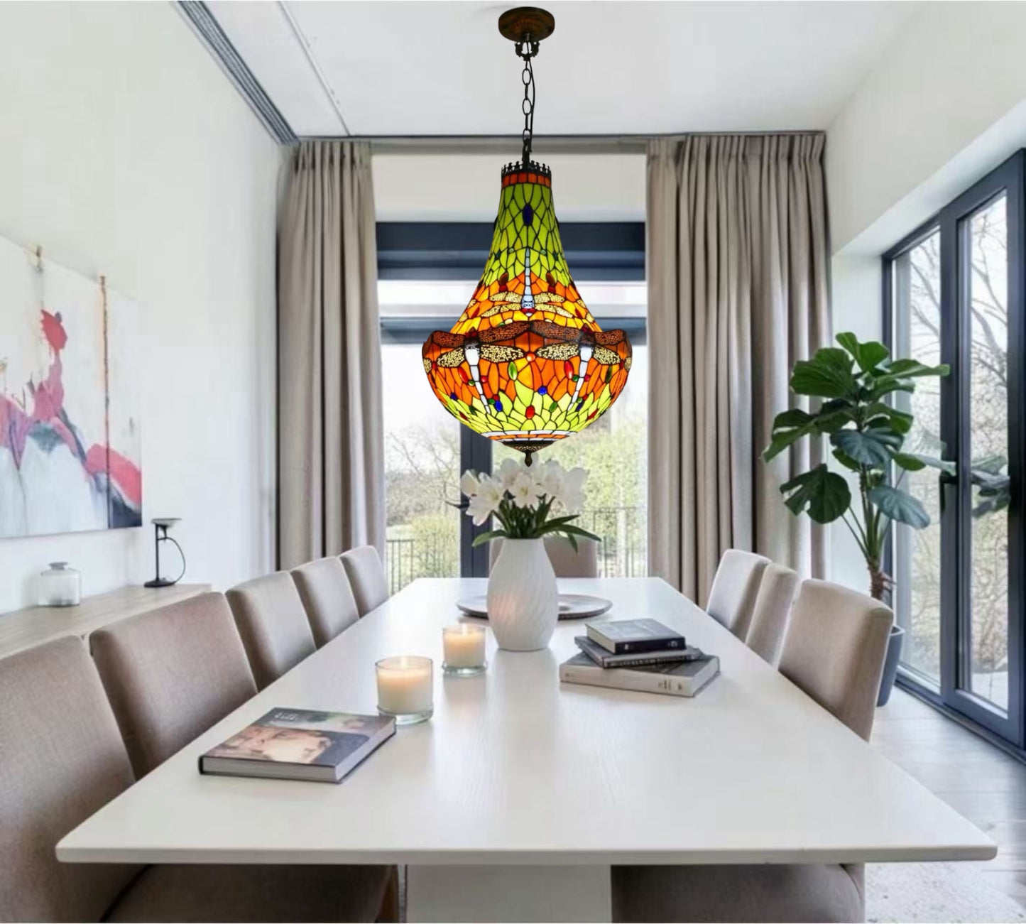 CDH 16" Tiffany Style Inverted Chandelier with 40cm Shade (16812CSTL)