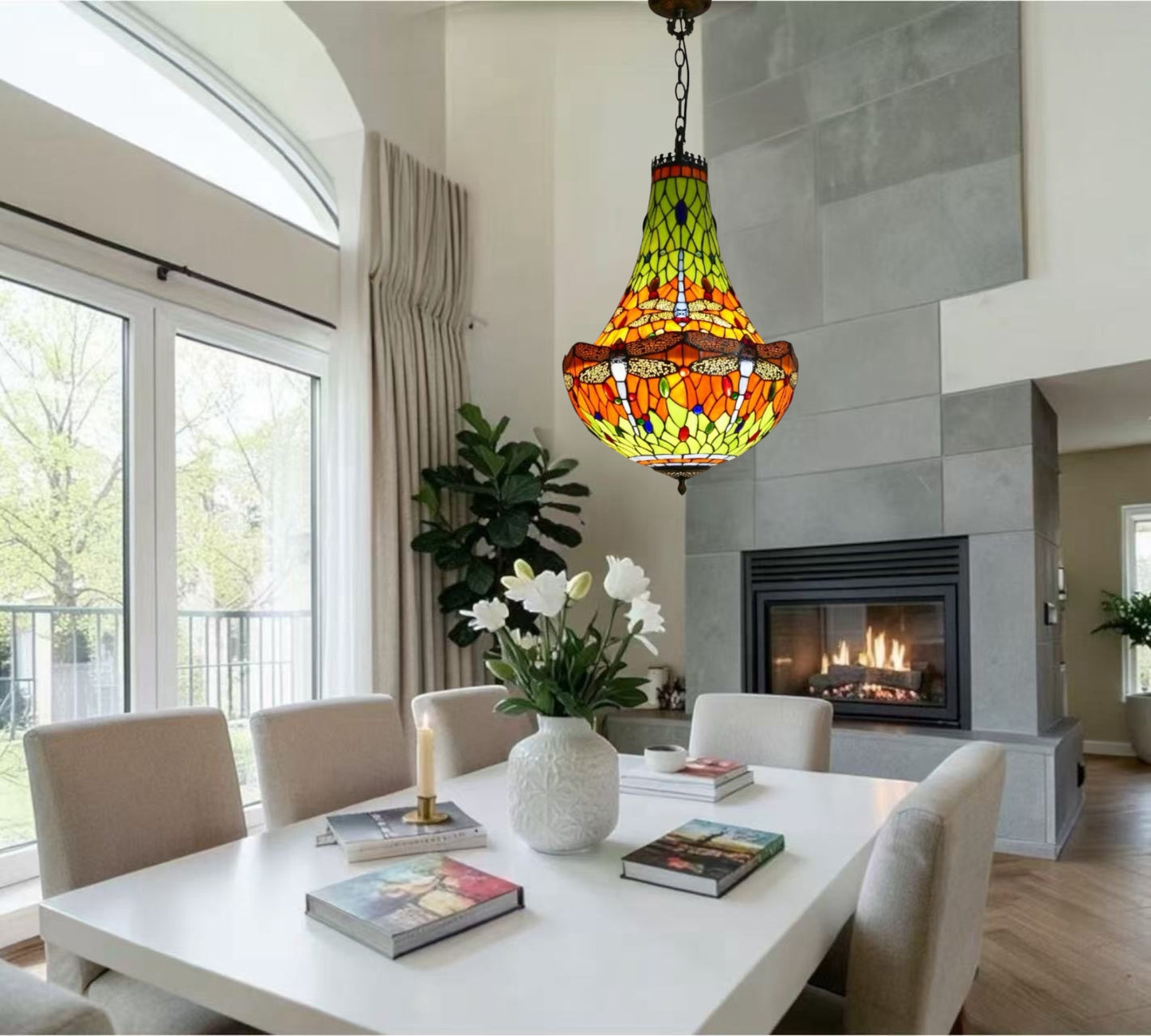 CDH 16" Tiffany Style Inverted Chandelier with 40cm Shade (16812CSTL)